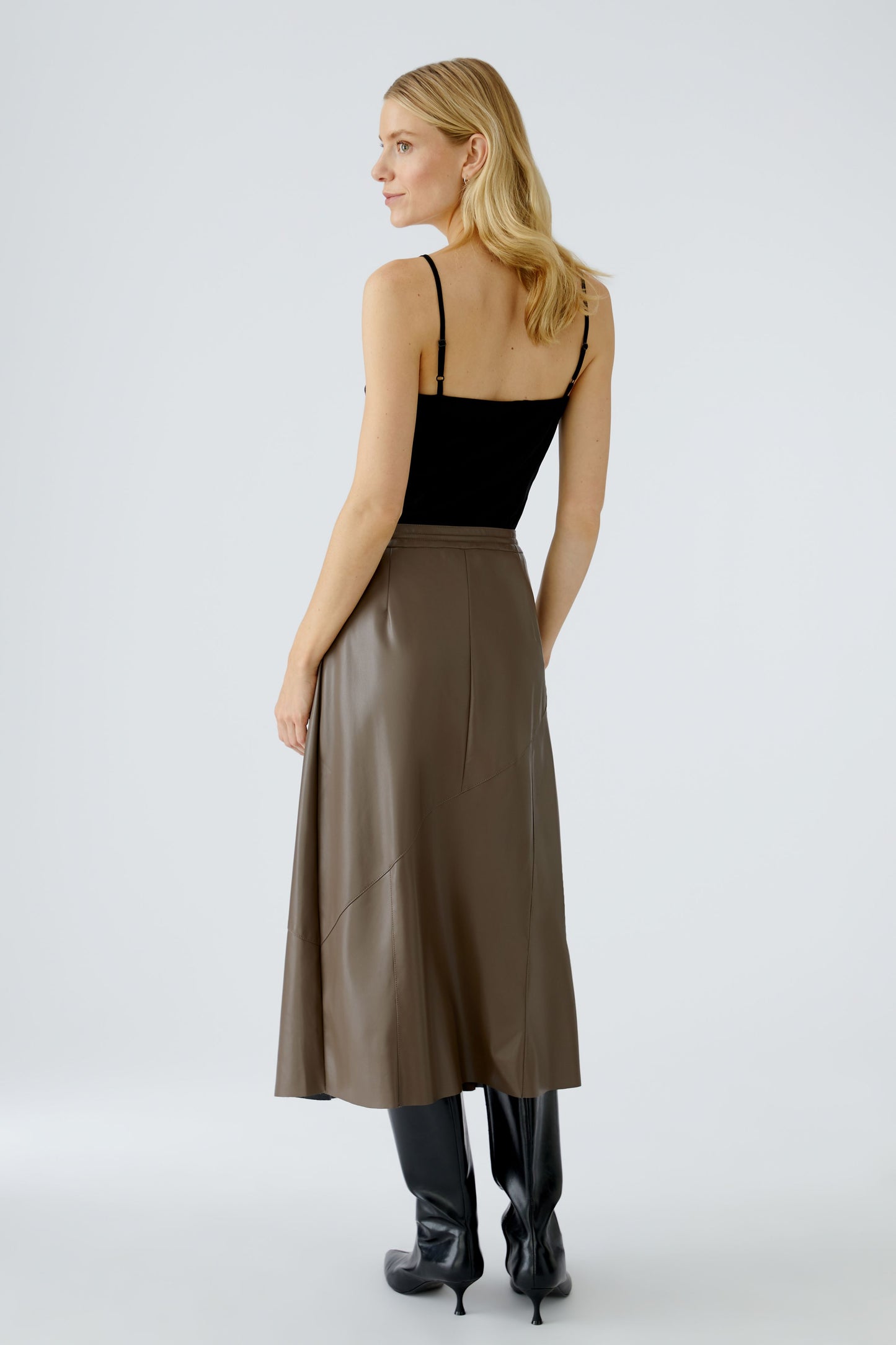Oui Taupe Leather Look Wrap Skirt