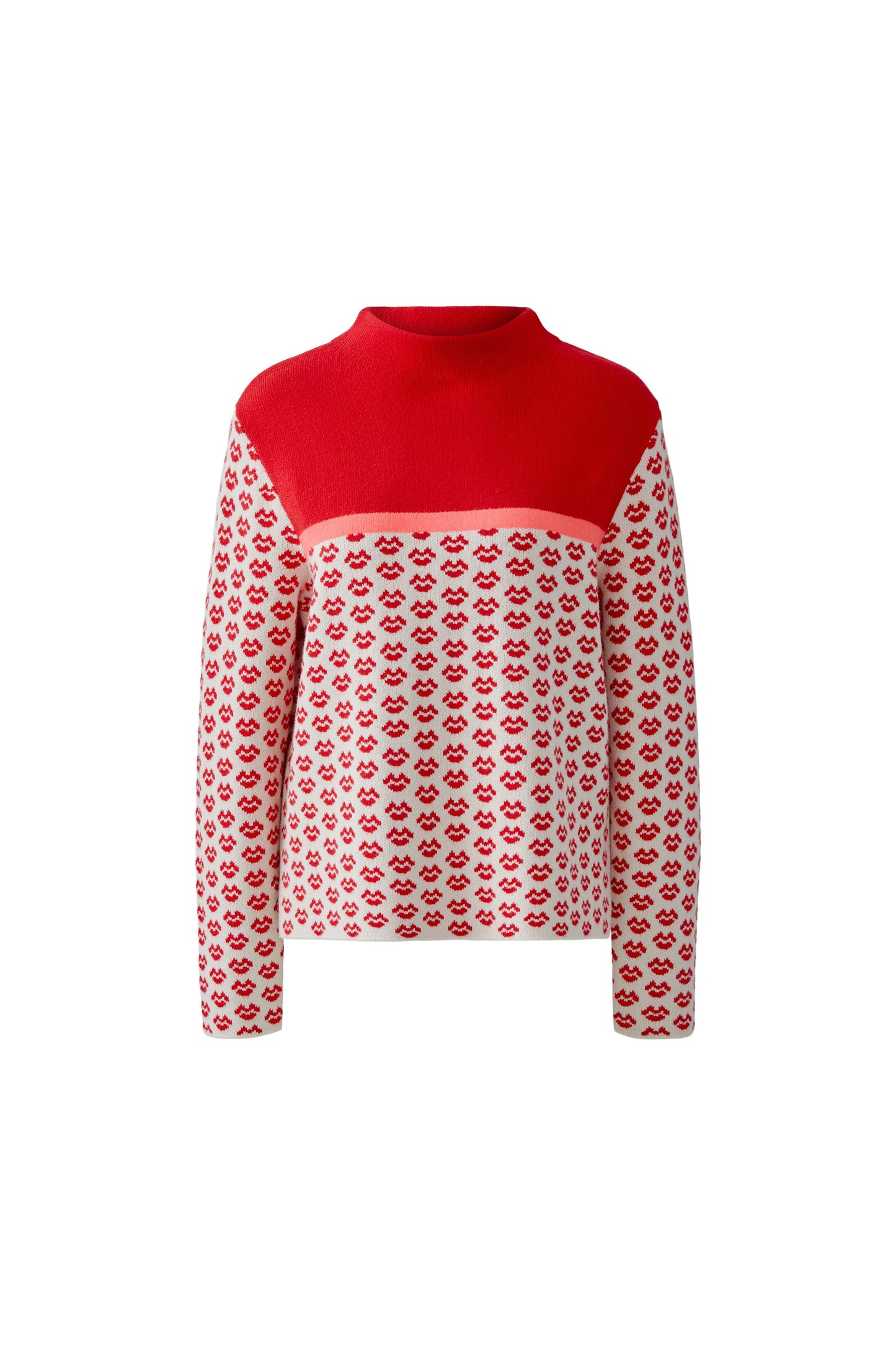 Oui Red/White/Neon Lips Motif Jumper