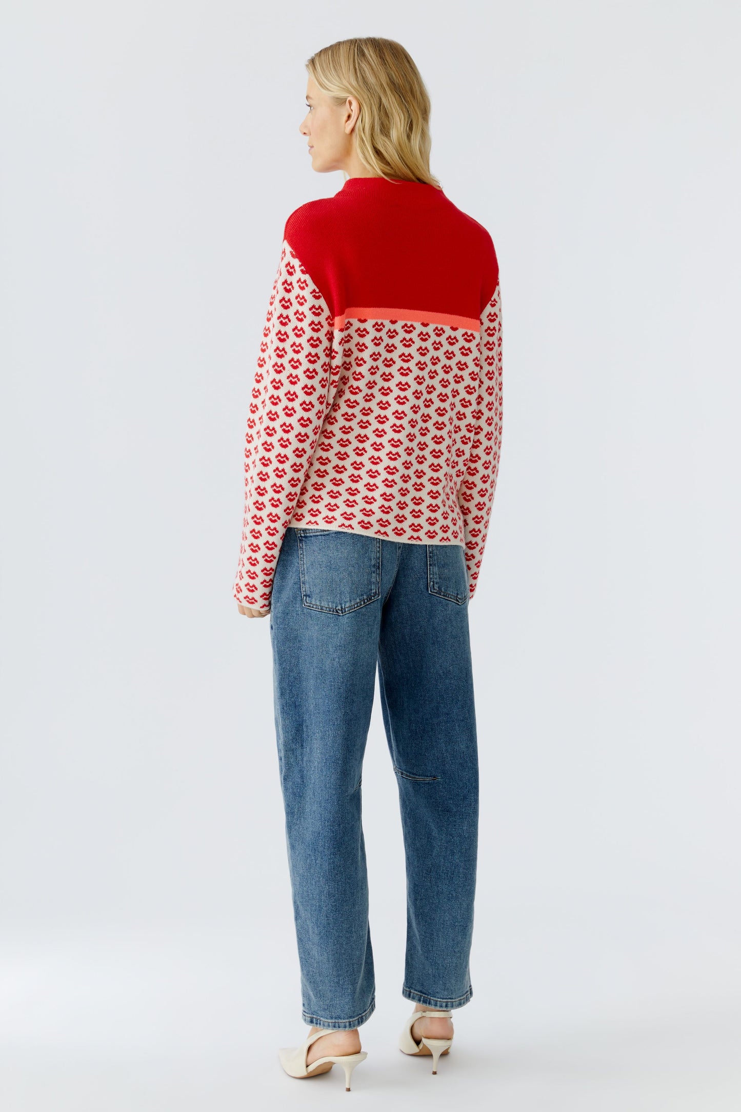 Oui Red/White/Neon Lips Motif Jumper