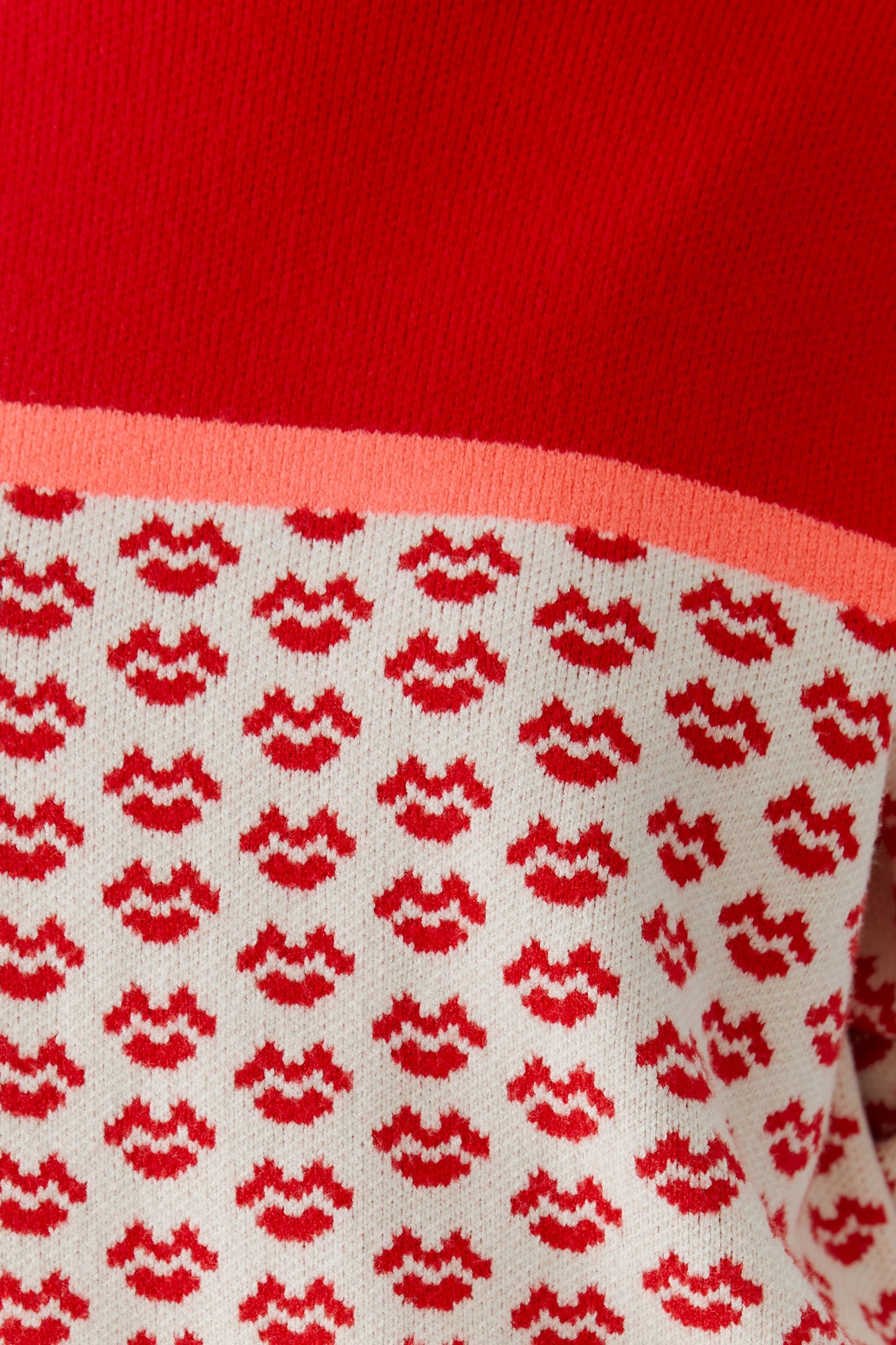 Oui Red/White/Neon Lips Motif Jumper