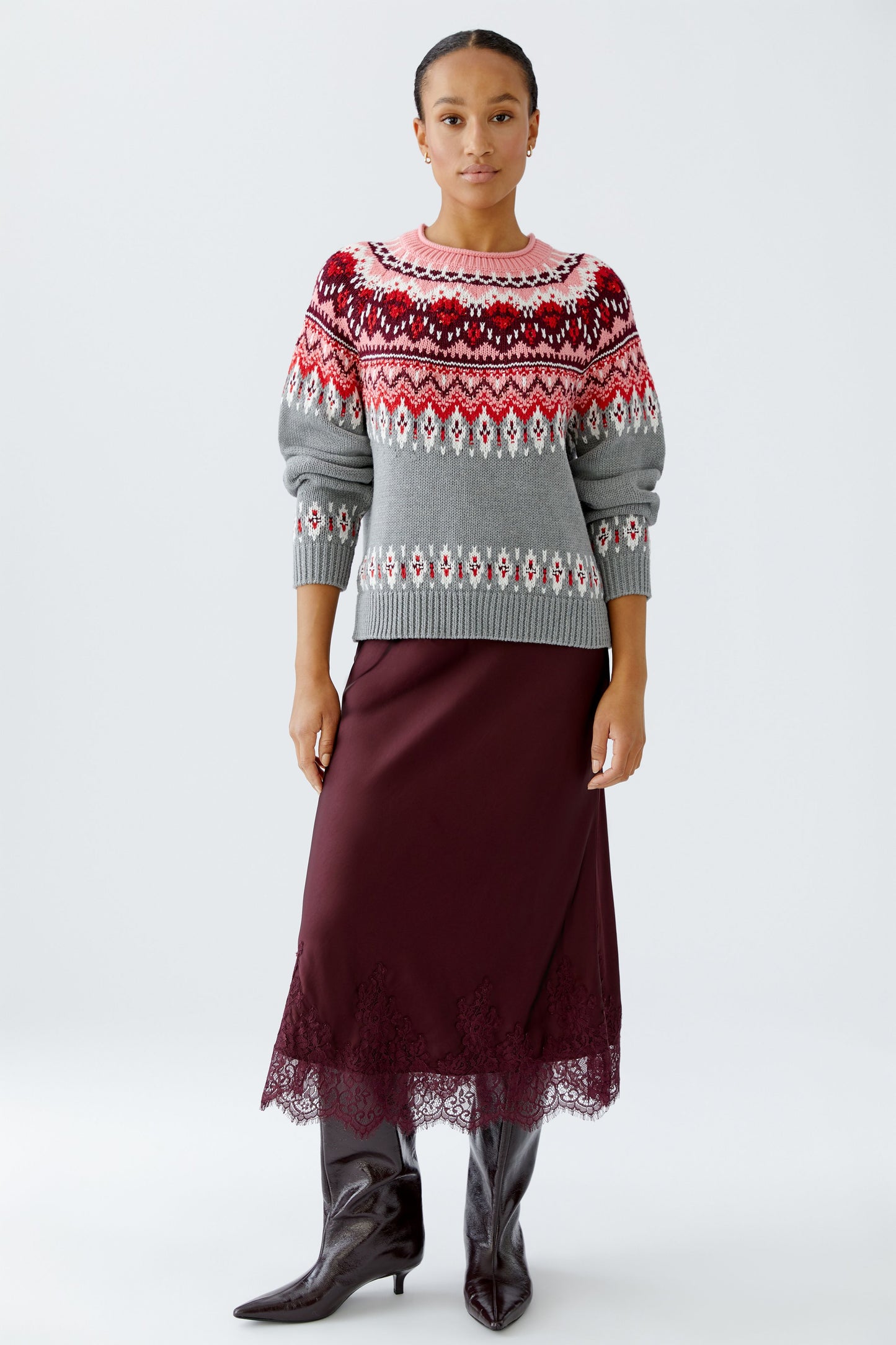 Oui Grey/Red Button Back Jumper