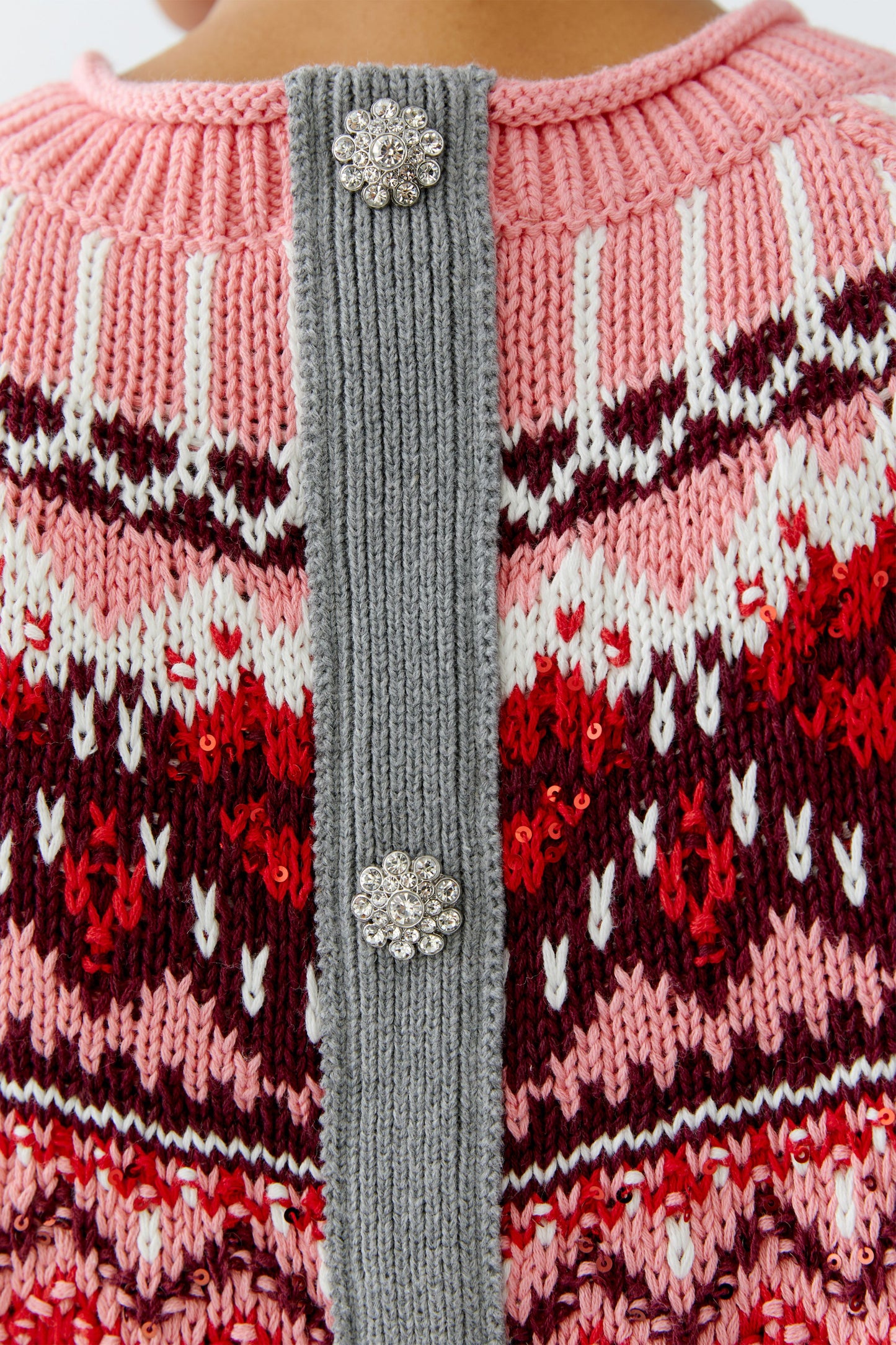 Oui Grey/Red Button Back Jumper