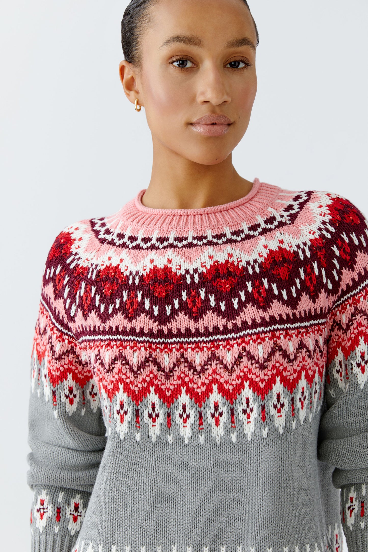 Oui Grey/Red Button Back Jumper