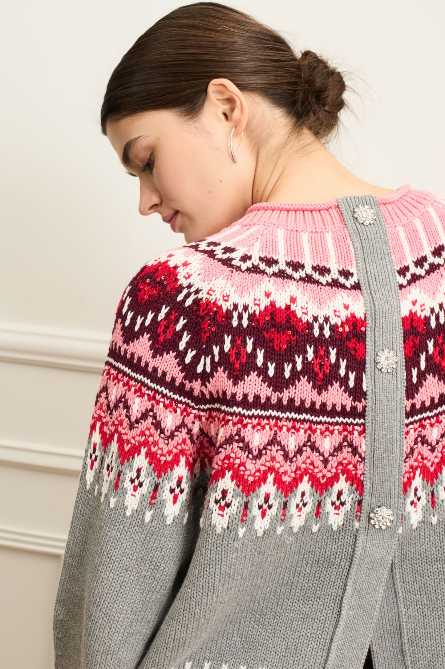 Oui Grey/Red Button Back Jumper