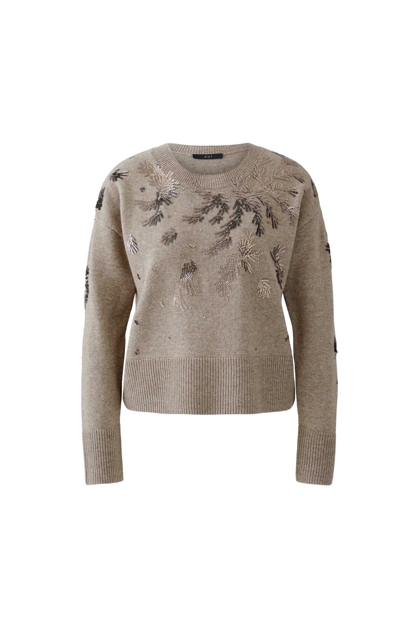 Oui Smokey Taupe Sequin Motif Jumper