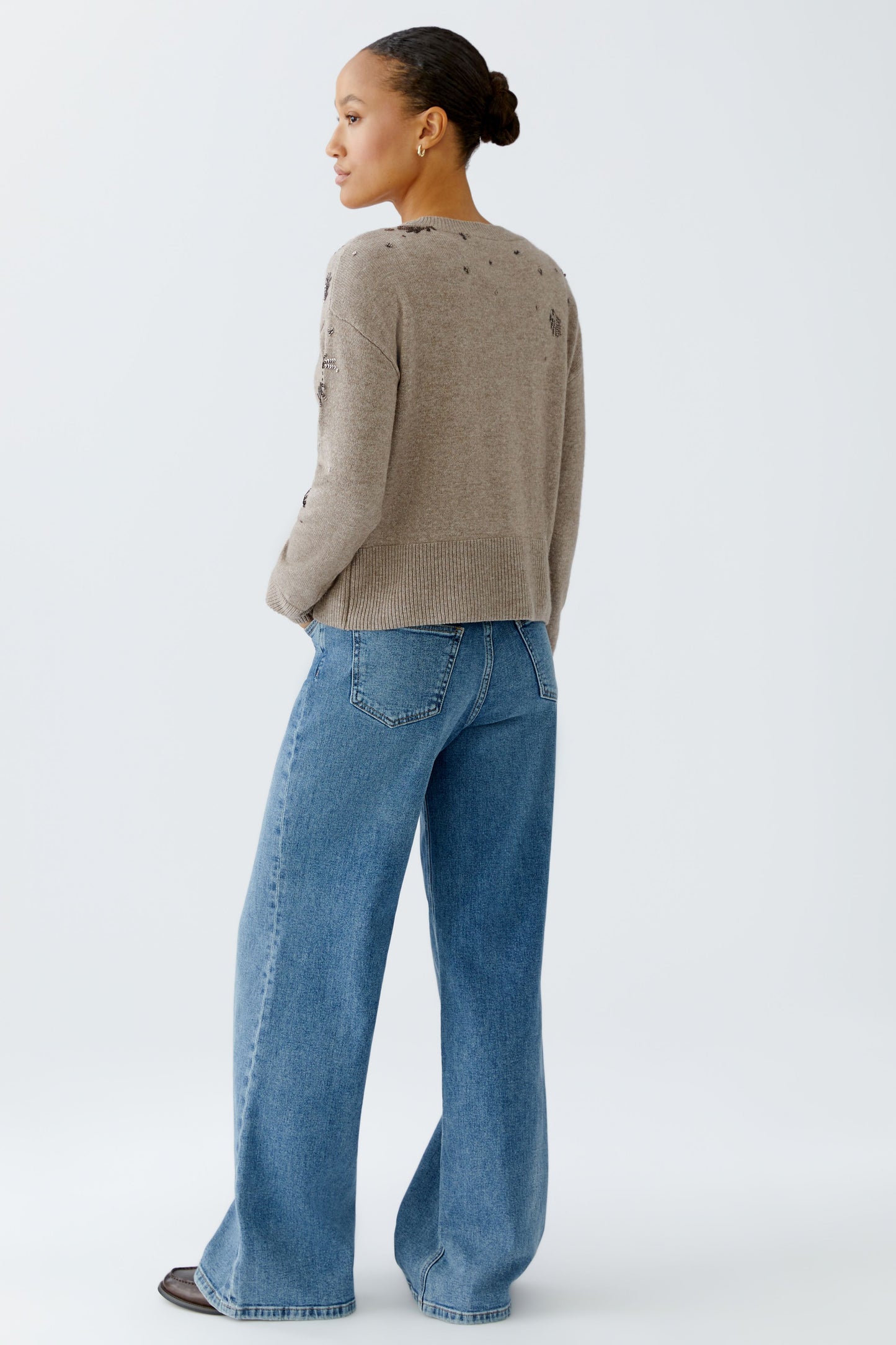 Oui Smokey Taupe Sequin Motif Jumper