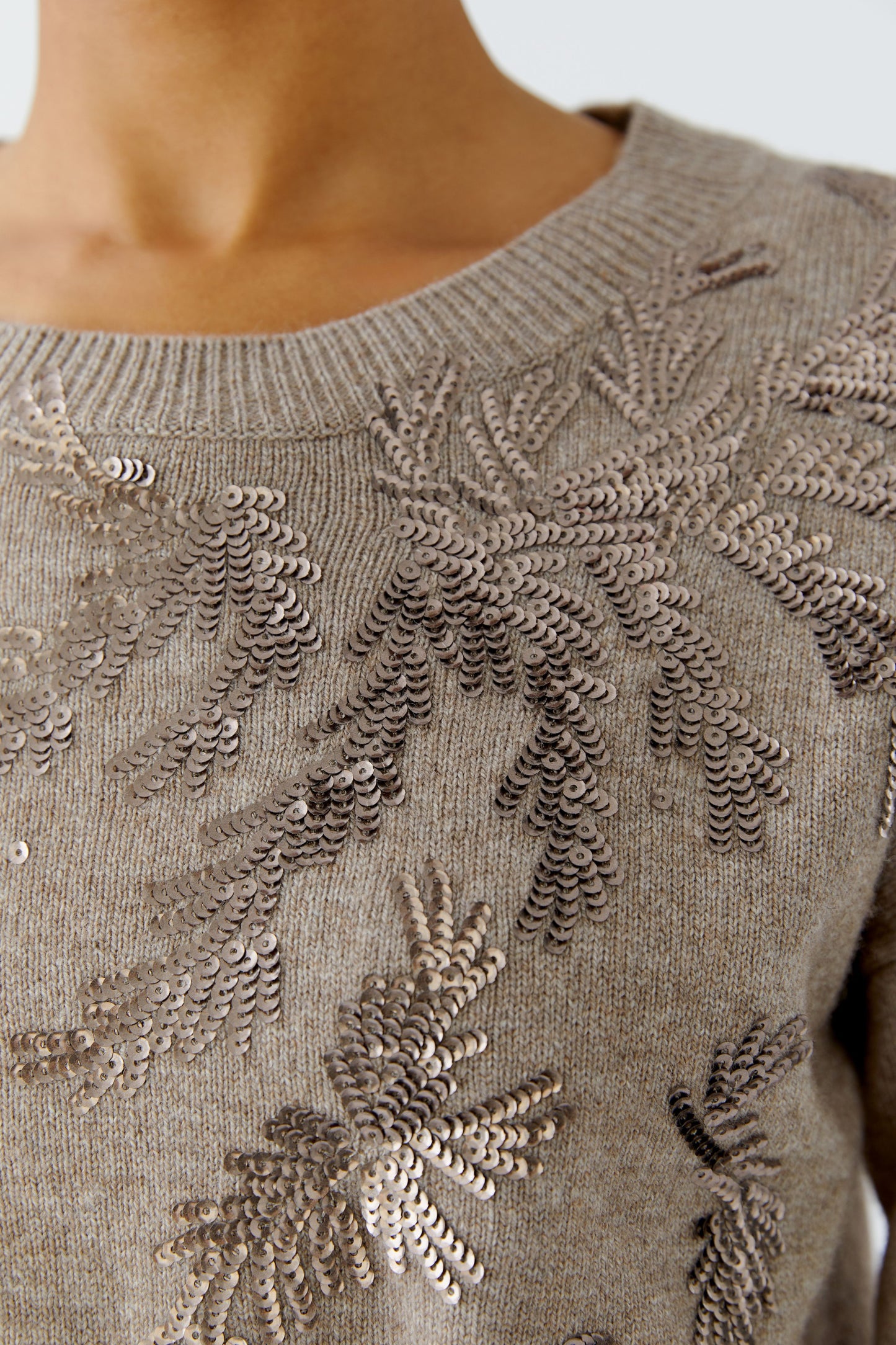 Oui Smokey Taupe Sequin Motif Jumper