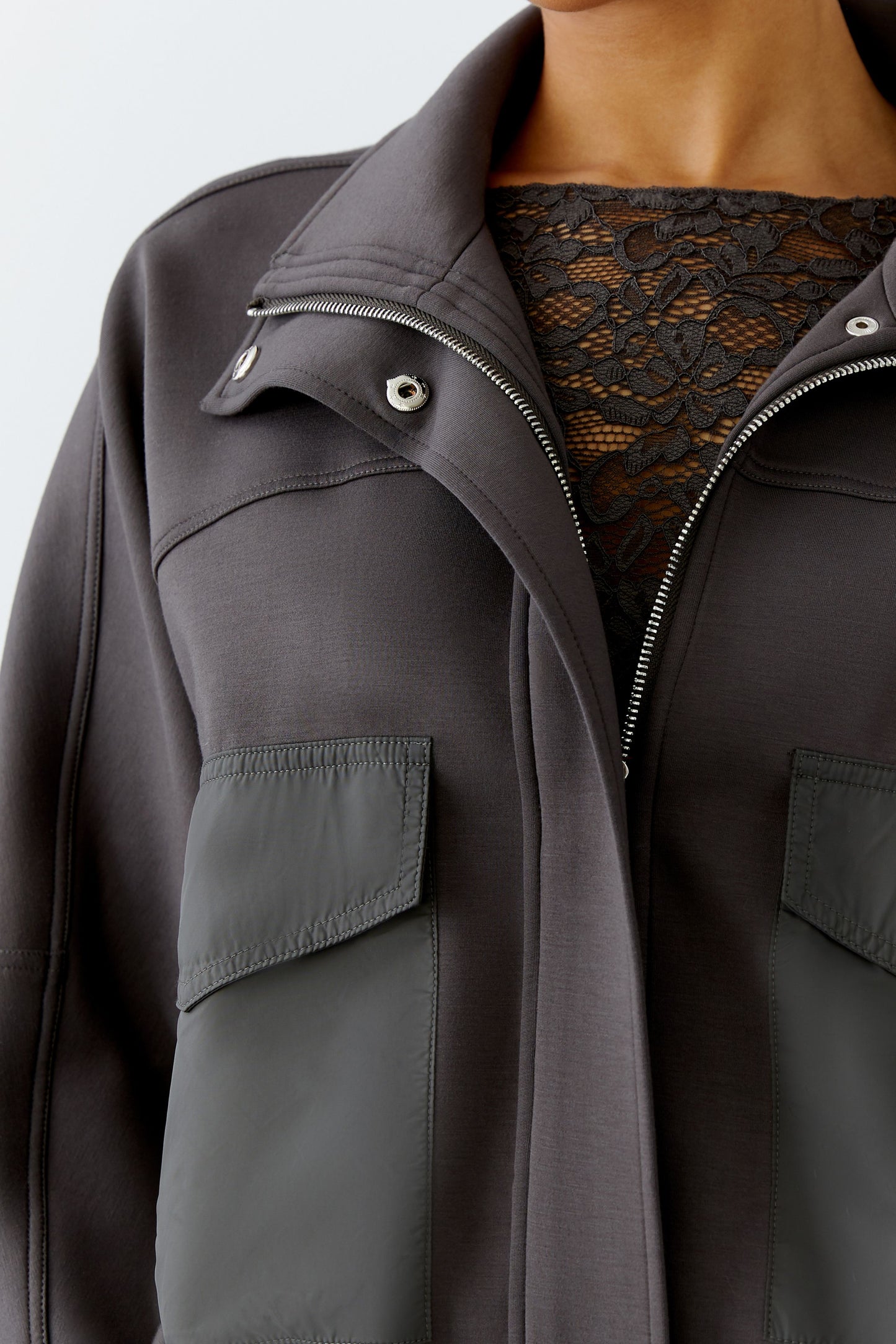 Oui Espresso Tonal Patch Pocket Jacketw