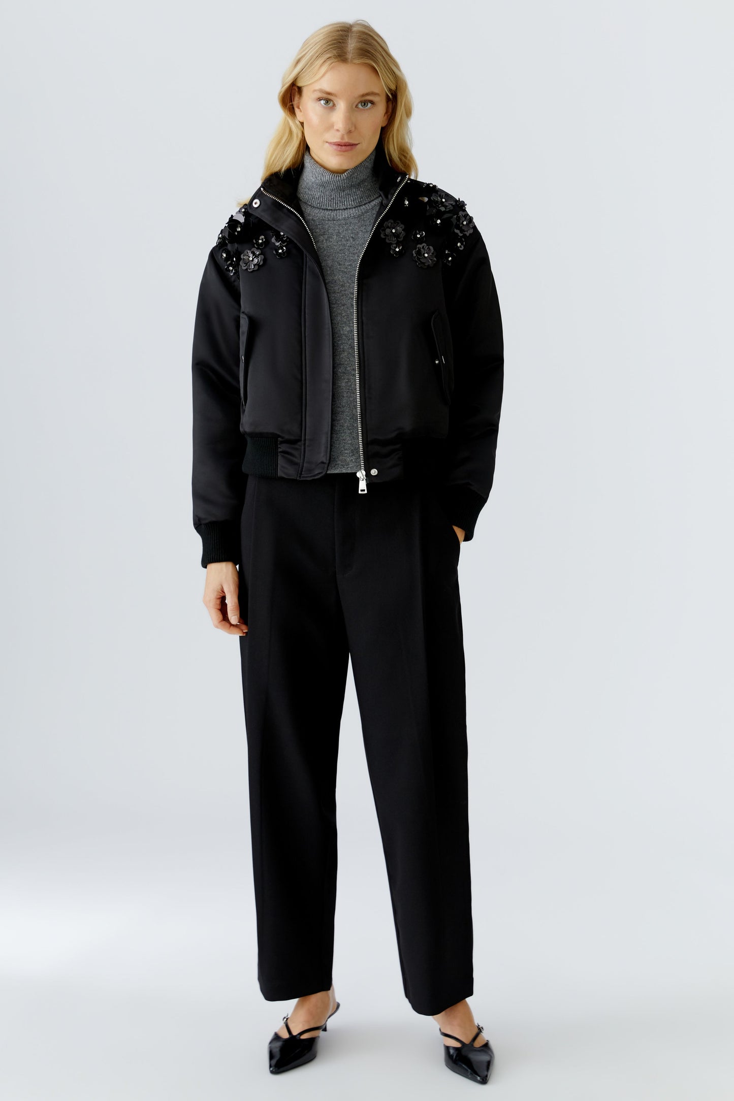 Oui Black Embellished Bomber Jacket