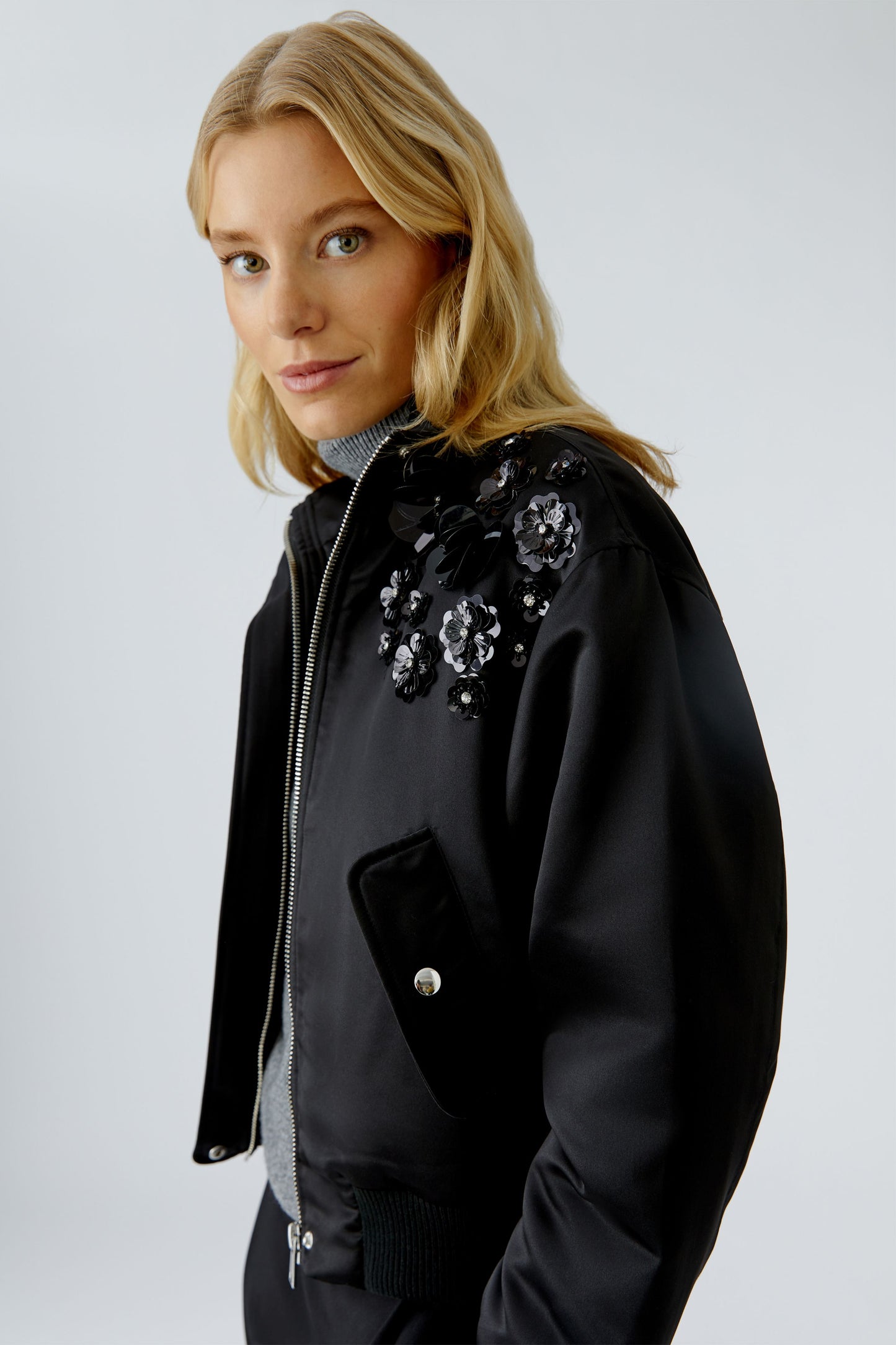 Oui Black Embellished Bomber Jacket