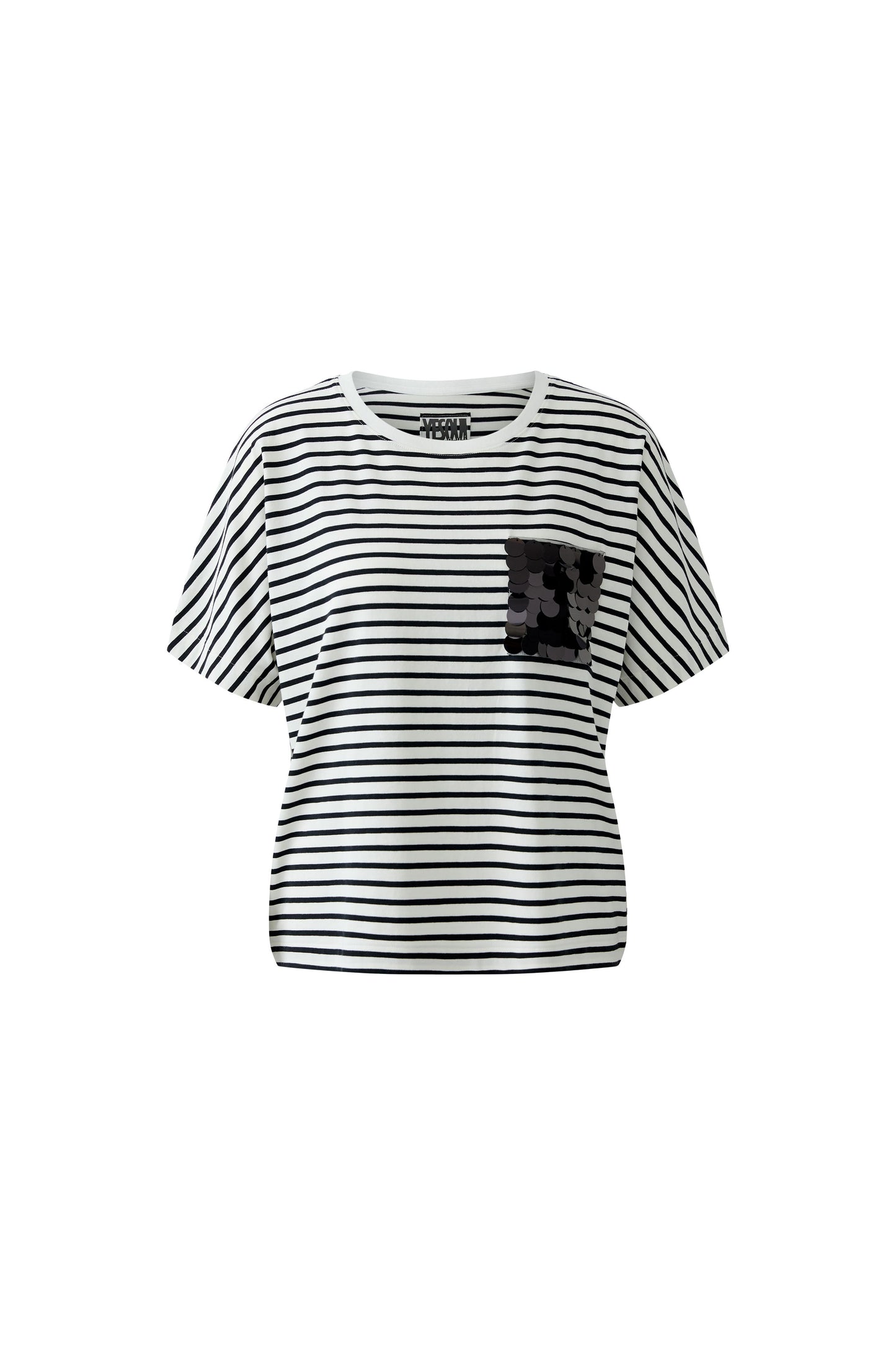 Oui White/Black Stripe T-Shirt w/Sequin Pocket