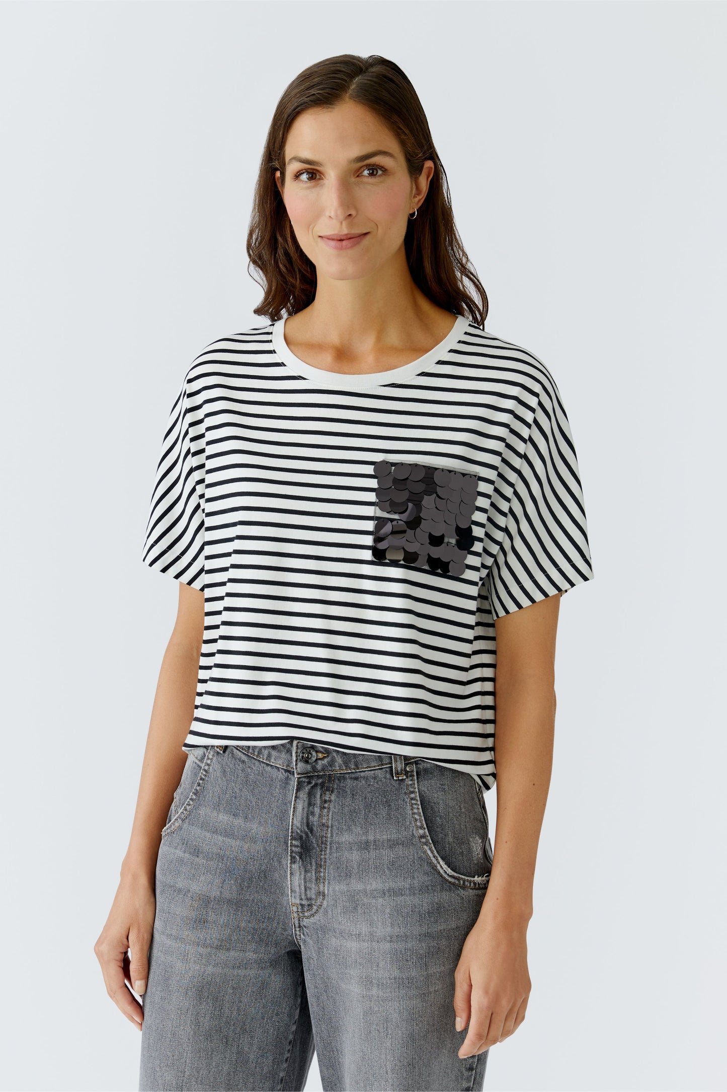 Oui White/Black Stripe T-Shirt w/Sequin Pocket