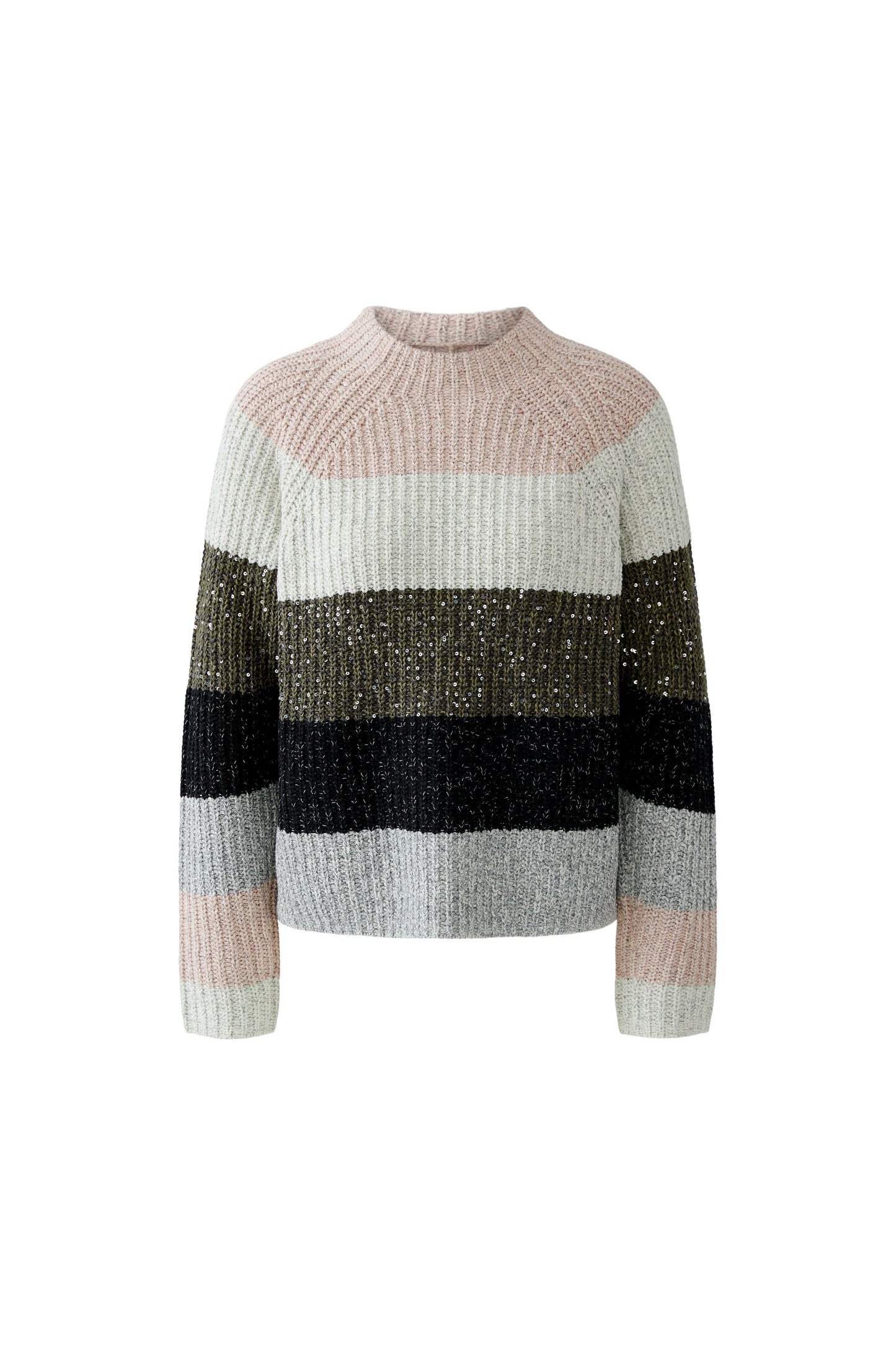 Oui Khaki/Rose Sequin/Metallic Striped Jumper