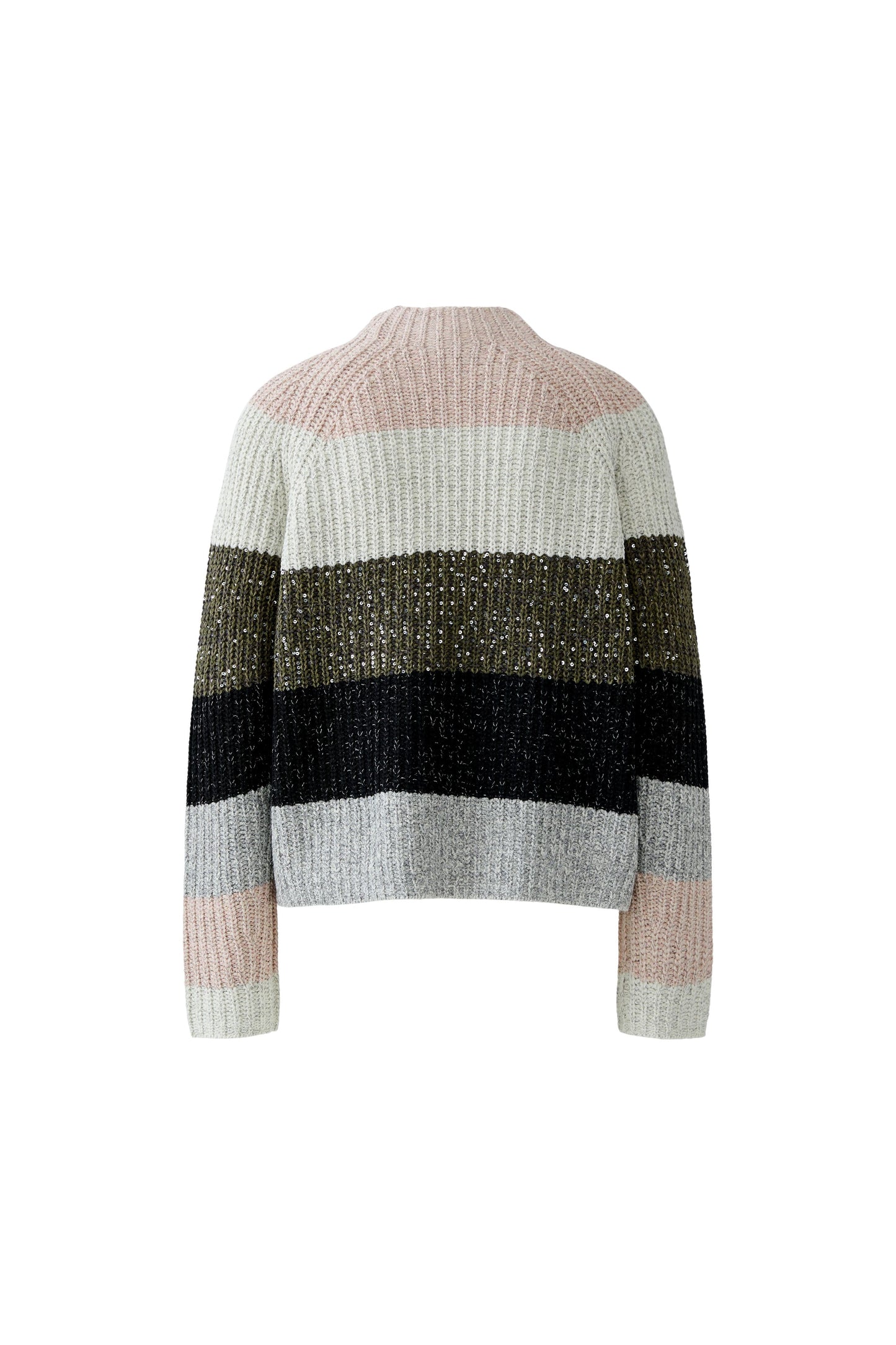 Oui Khaki/Rose Sequin/Metallic Striped Jumper