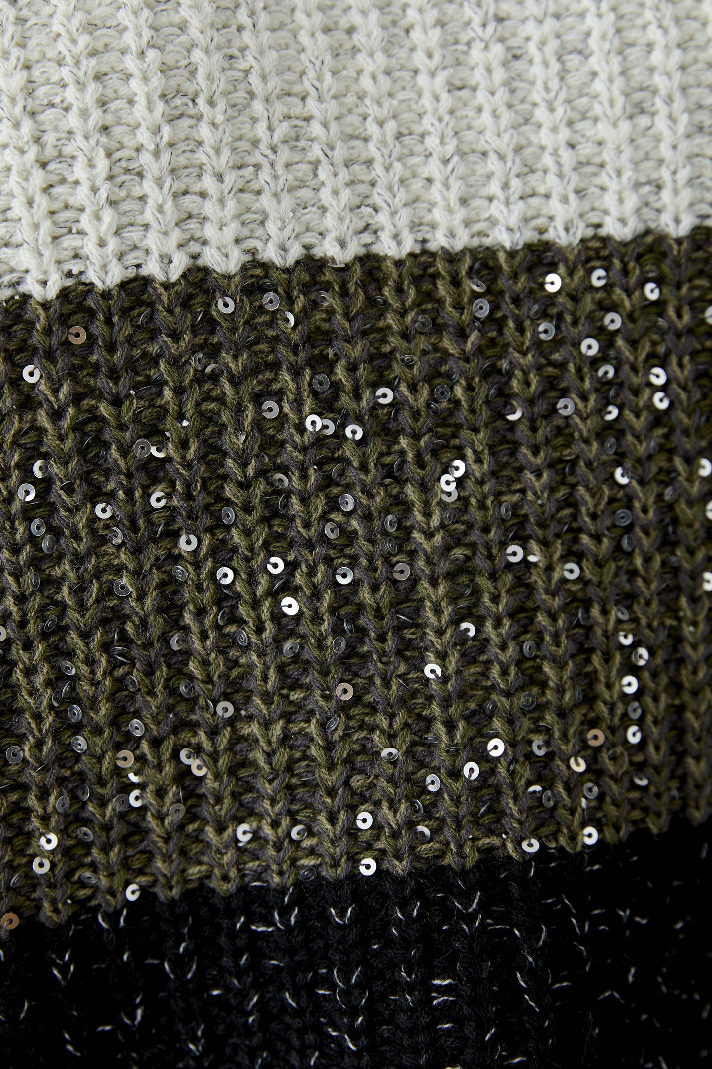 Oui Khaki/Rose Sequin/Metallic Striped Jumper