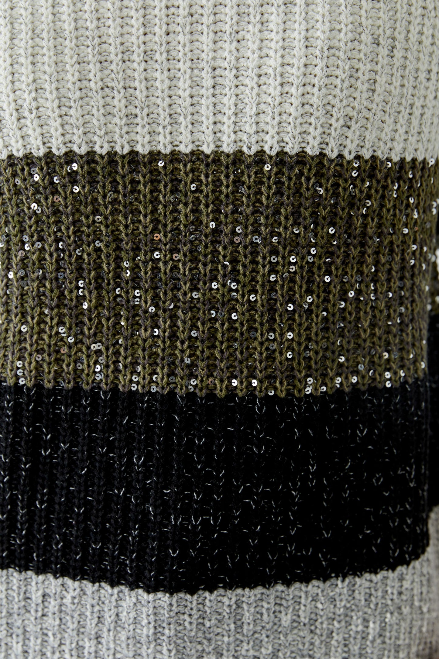 Oui Khaki/Rose Sequin/Metallic Striped Jumper