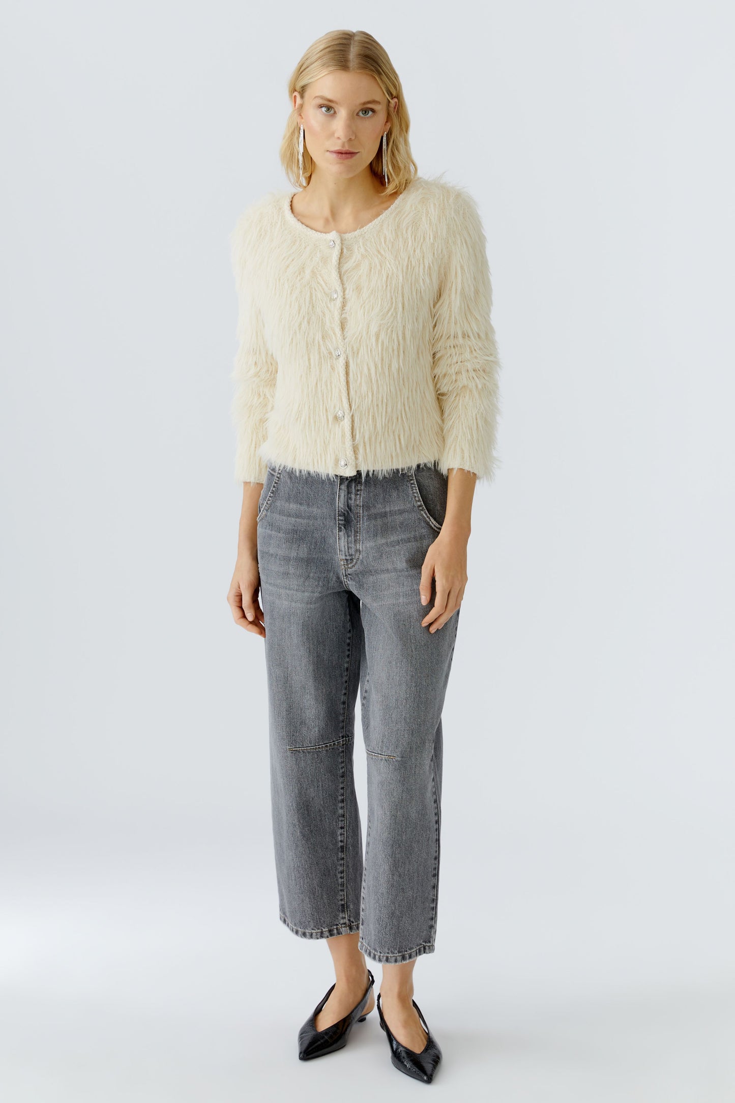 Oui Grey Melange Girlfriend Barrel Jeans