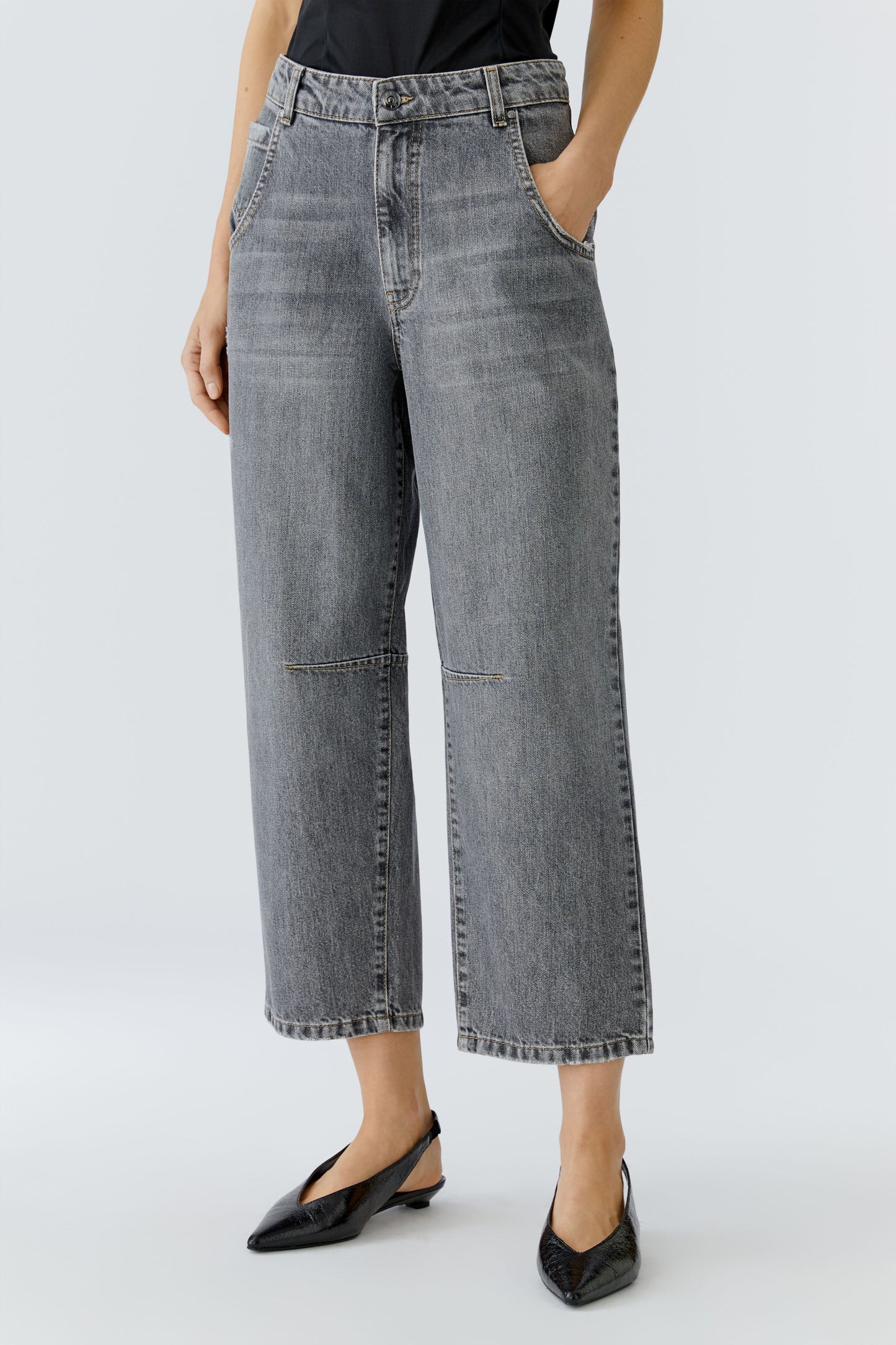 Oui Grey Melange Girlfriend Barrel Jeans