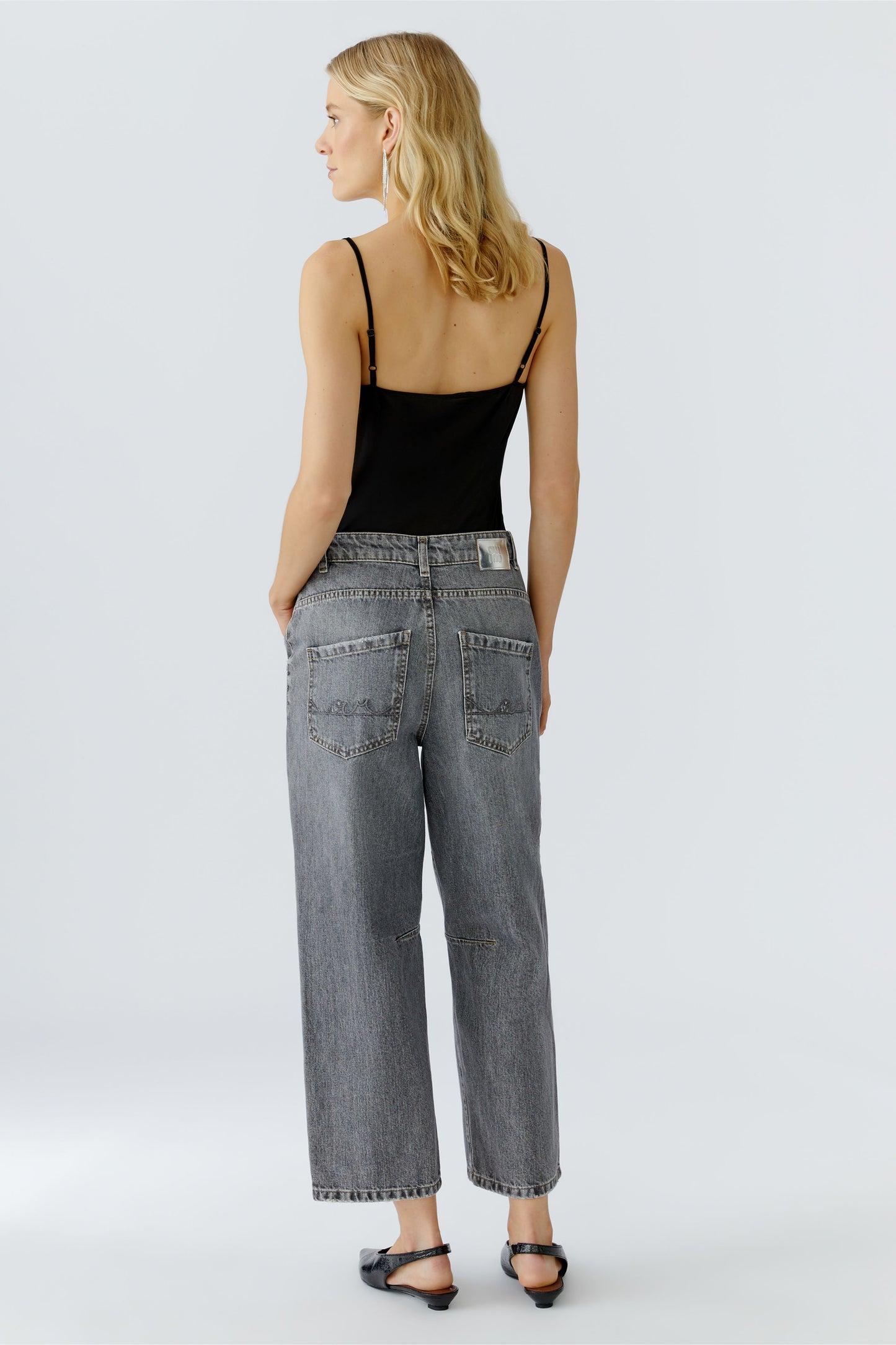 Oui Grey Melange Girlfriend Barrel Jeans