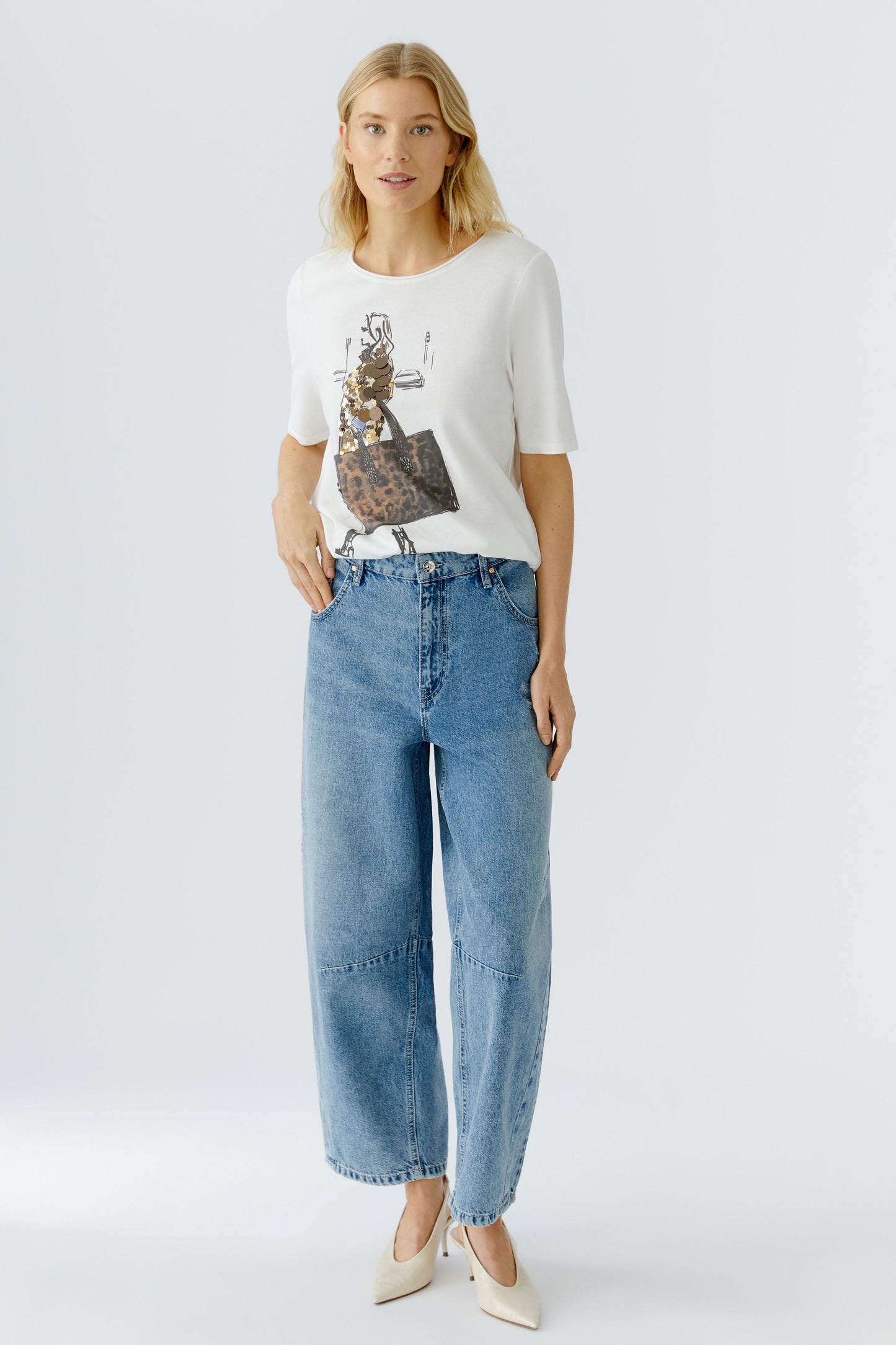 Oui Cloud Dancer Lady Print T-Shirt