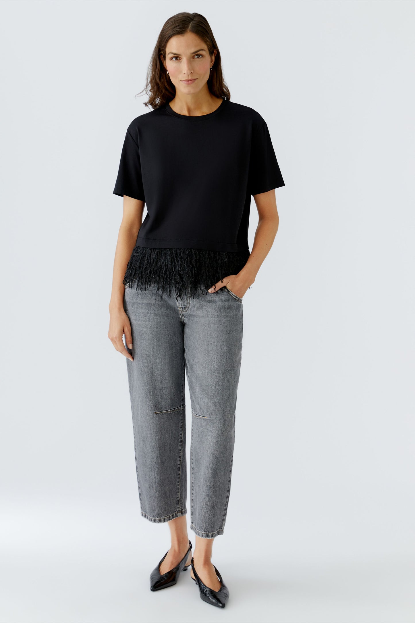 Oui Black Fringe Hem T-Shirt