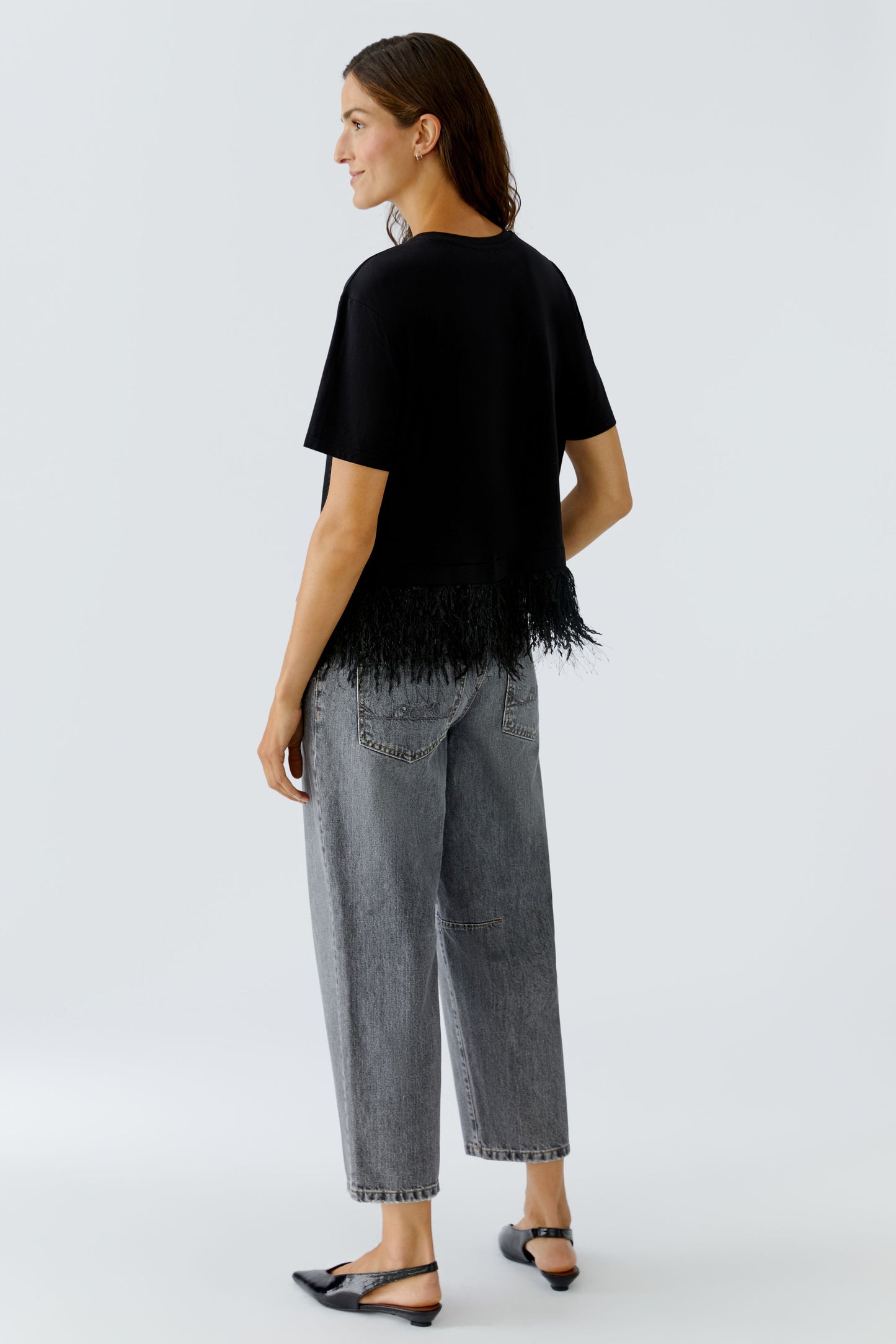 Oui Black Fringe Hem T-Shirt