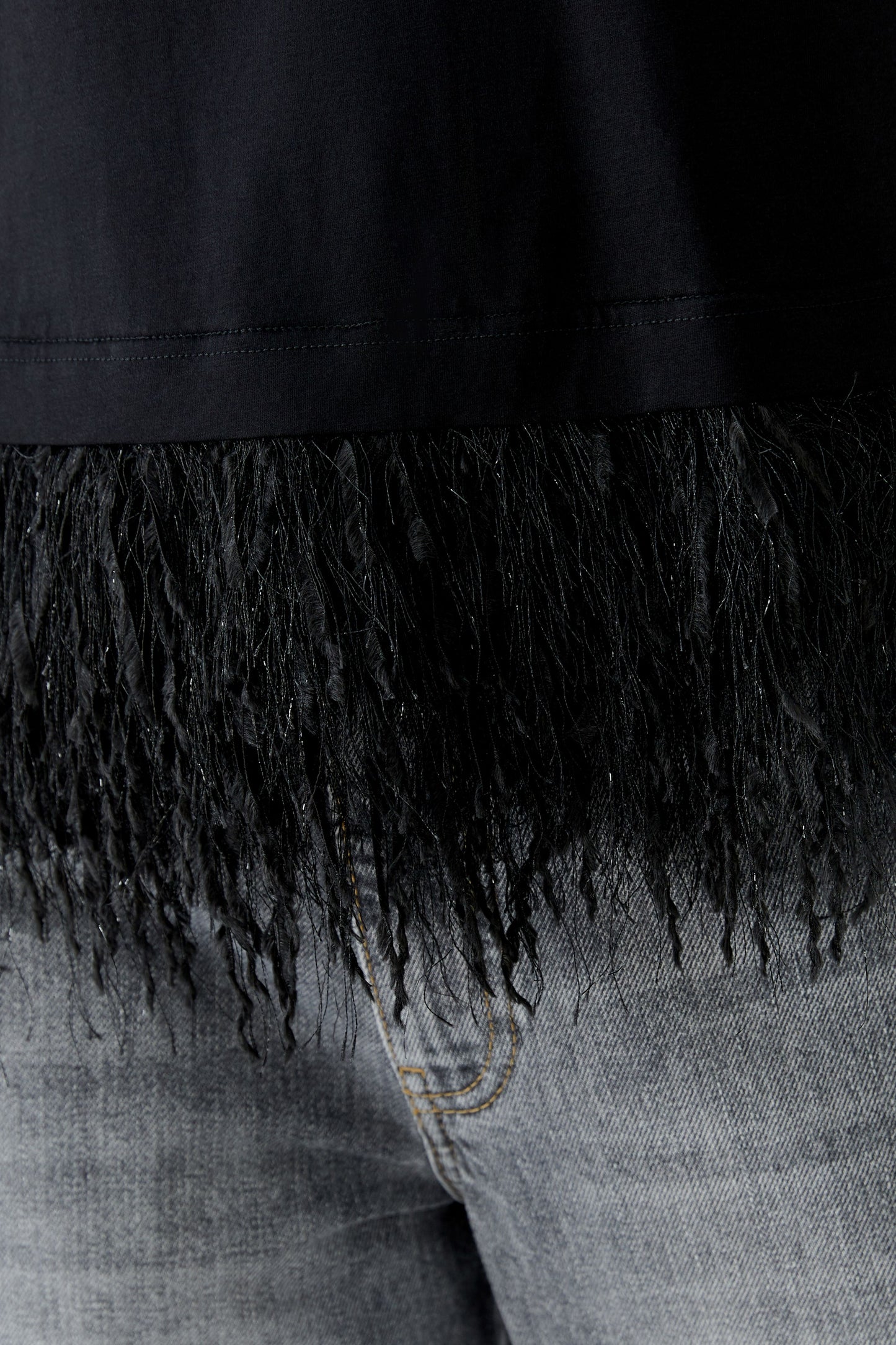 Oui Black Fringe Hem T-Shirt