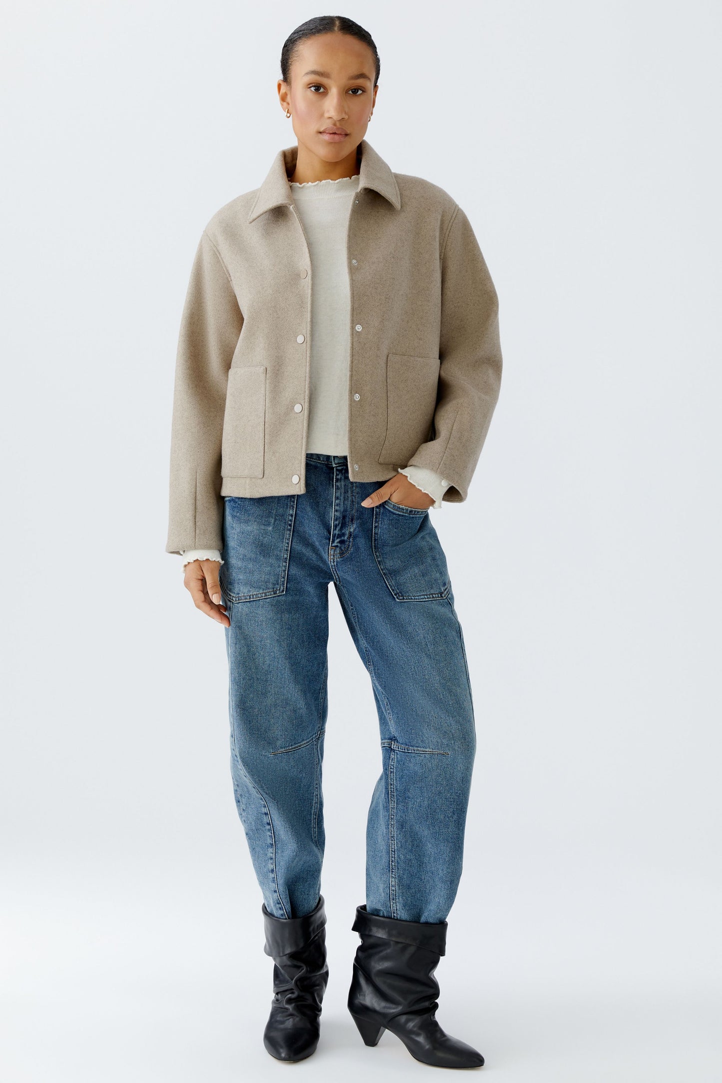 Oui Taupe Patch Pocket Jacket