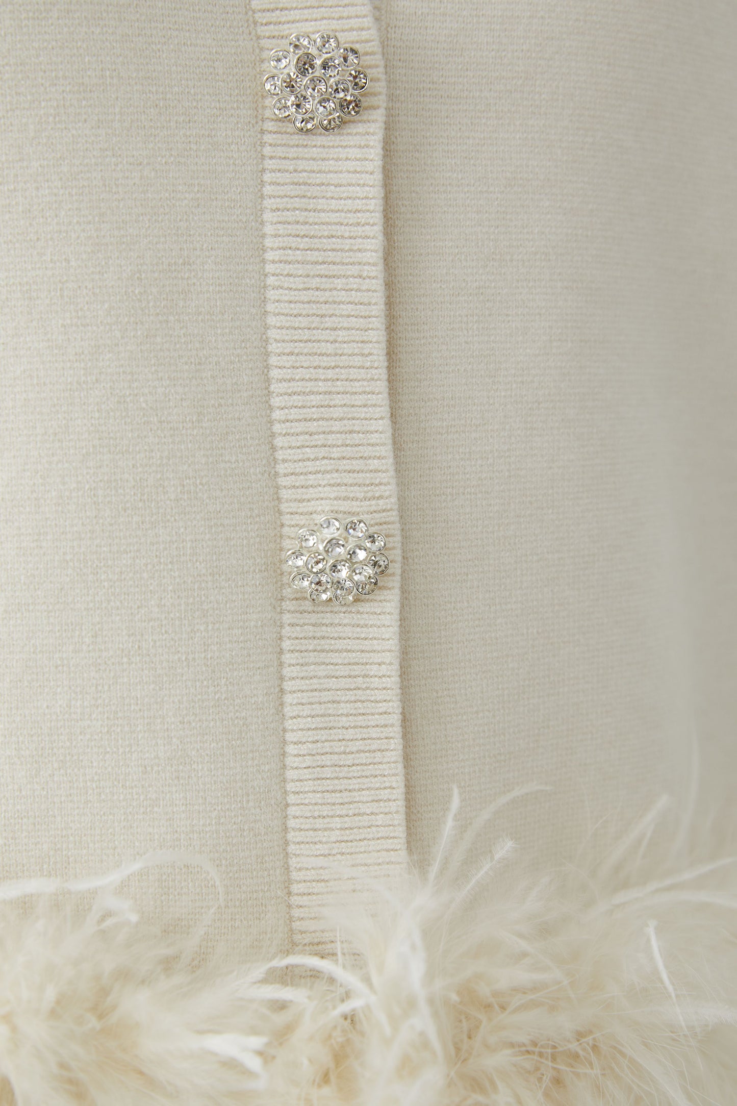 Oui Off White Cardigan w/feather trim