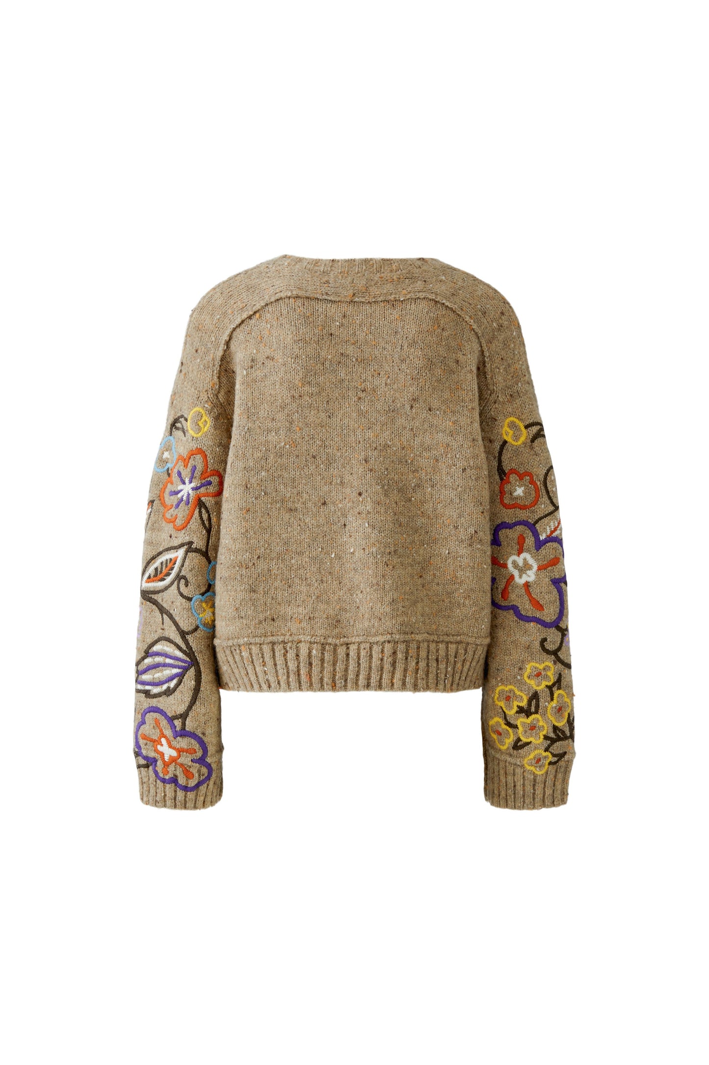 Oui Camel/Violet Floral Embroidery Jumper