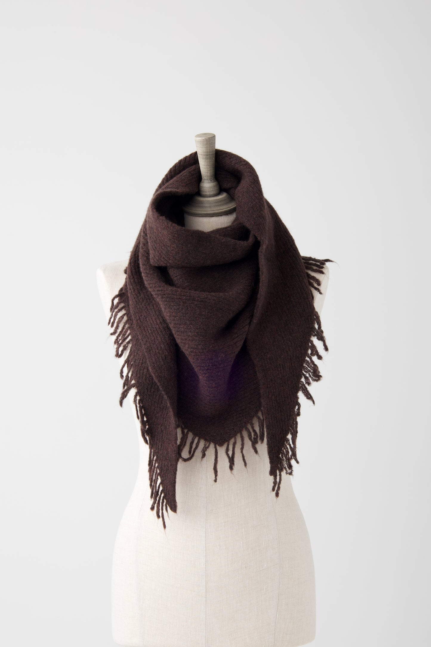 el2 Dark Brown Triangle Scarf w/Fringe Edge