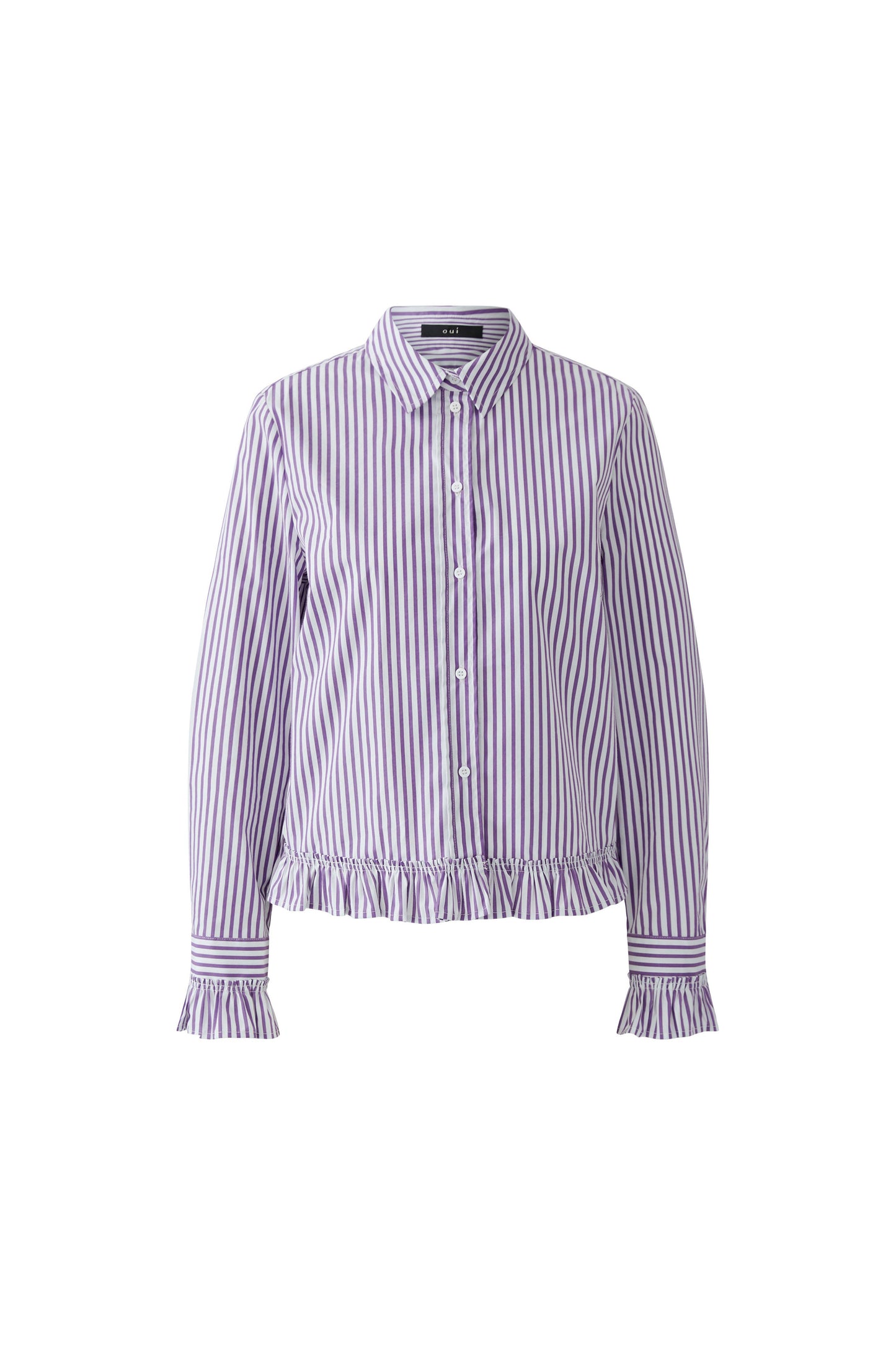 Oui White/Violet Stripe Ruffle Shirt