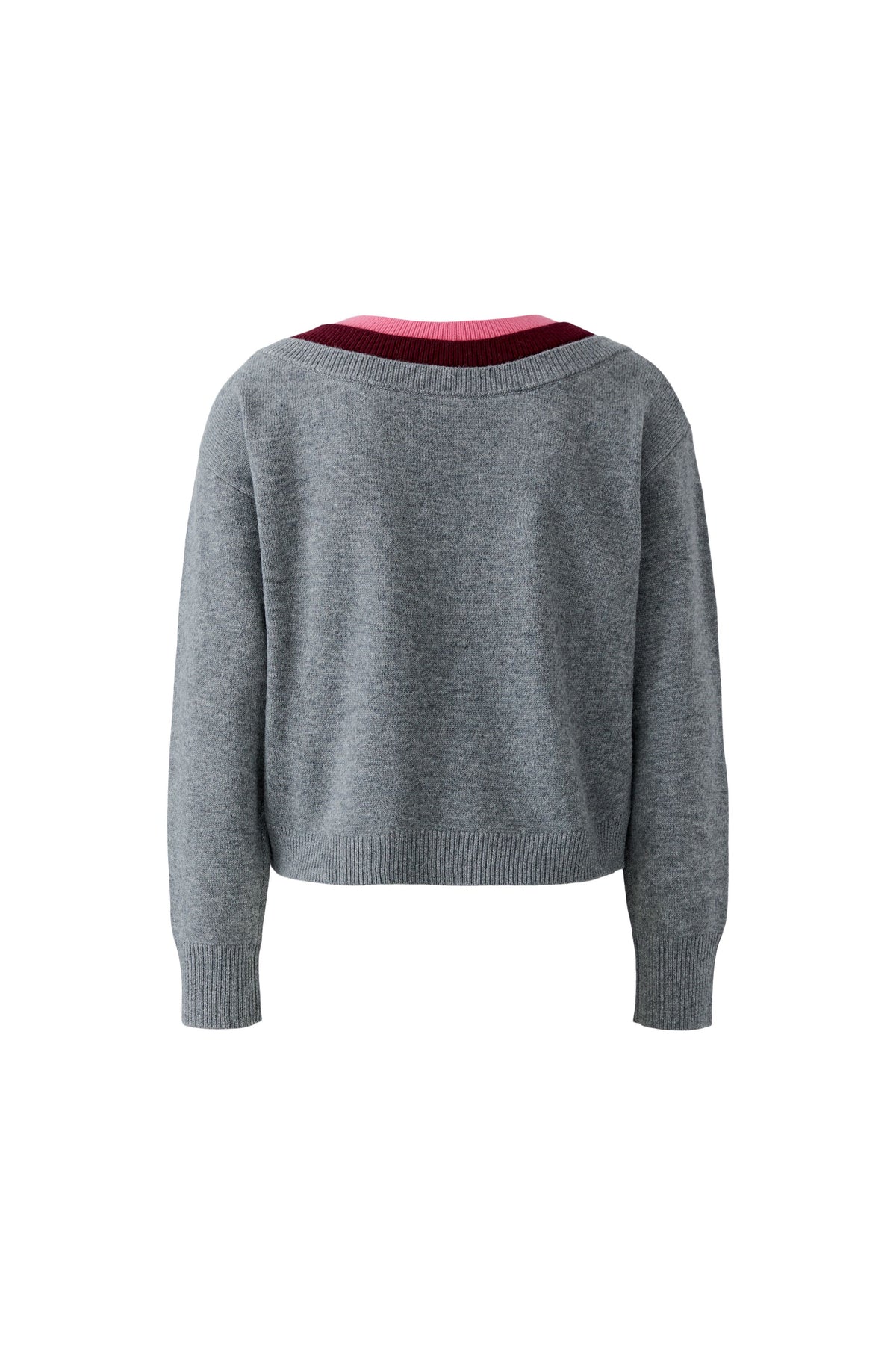 Oui Grey/Red Multi-Layer V-Neck Jumper