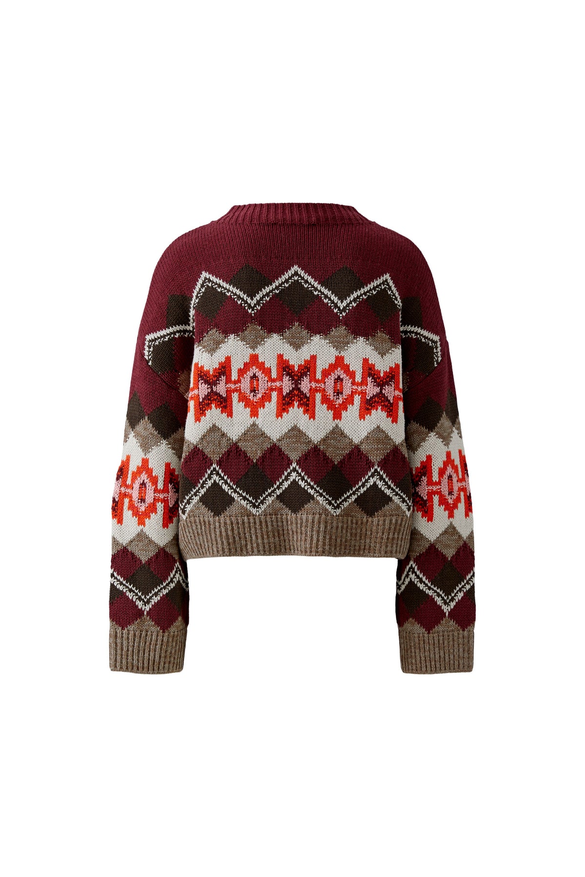 Oui Dark Red/Taupe Diamond Pattern Jumper