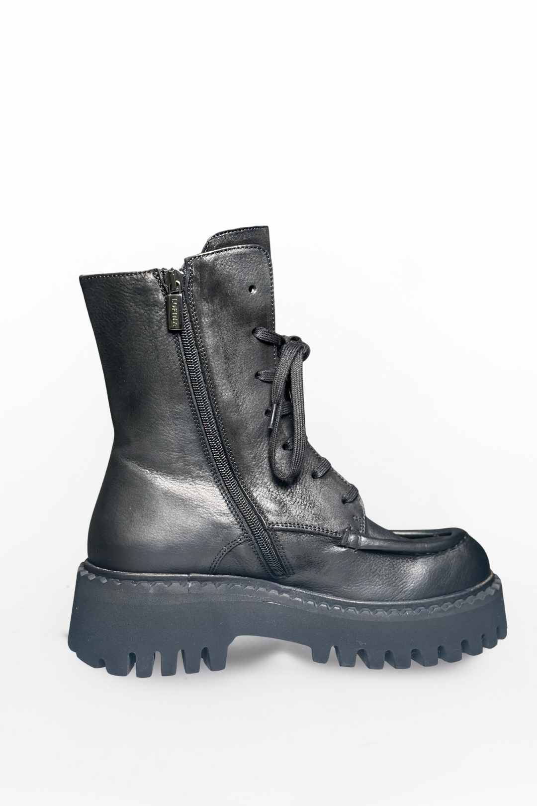 Lofina Black Lace Up Boot w/Zip