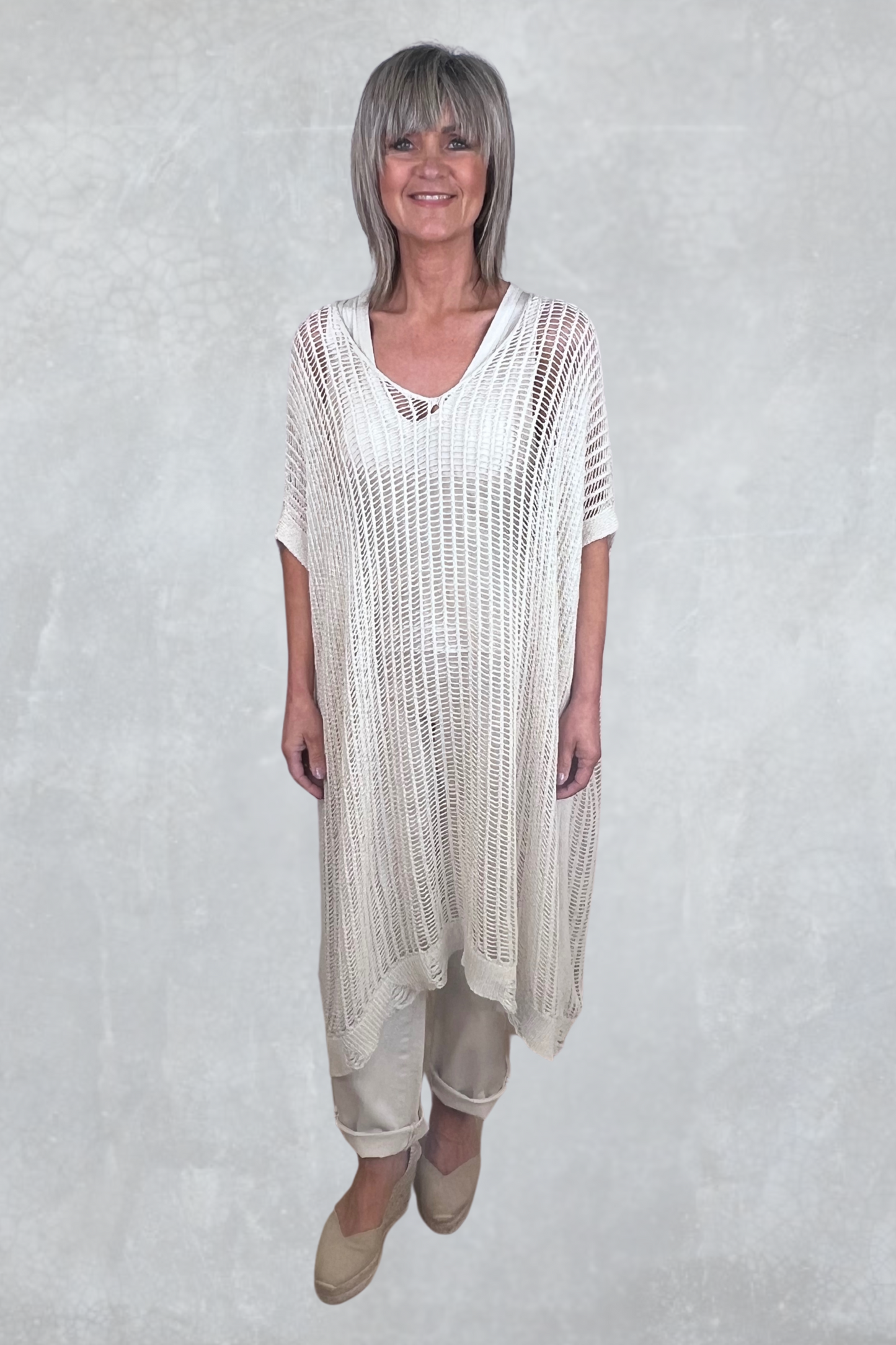 Sanctamuerte Sand Shell Open Weave Knit Tunic