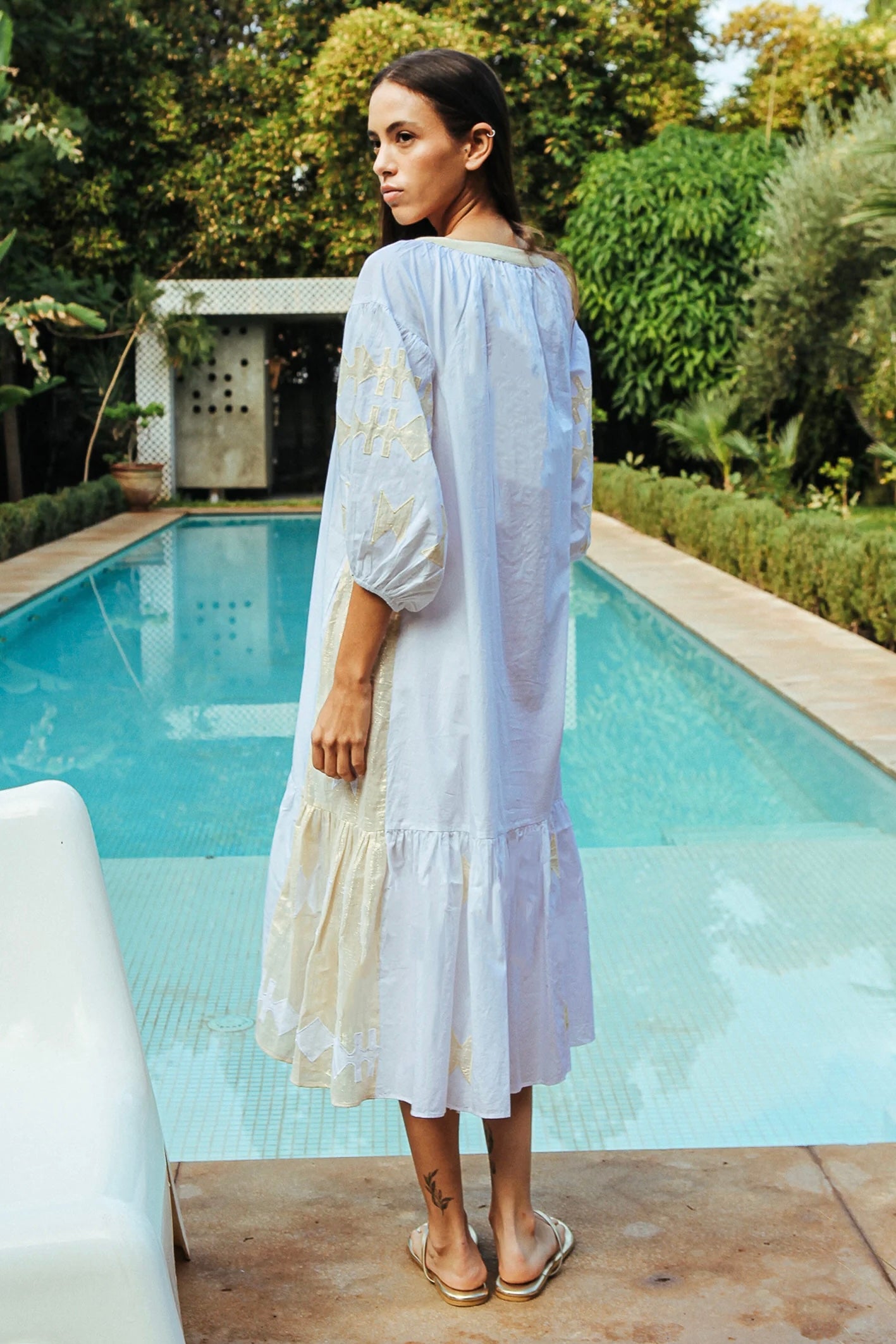 Rose and Rose Amersham White/Gold Dress