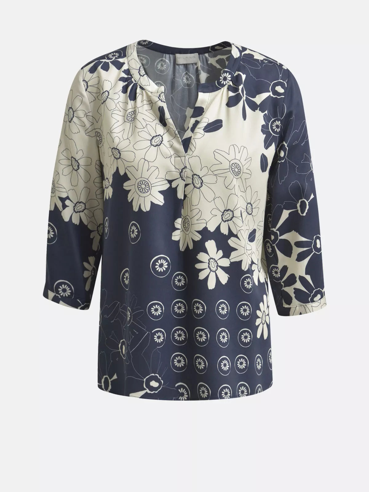 Milano Navy Flower Print V-Neck Blouse