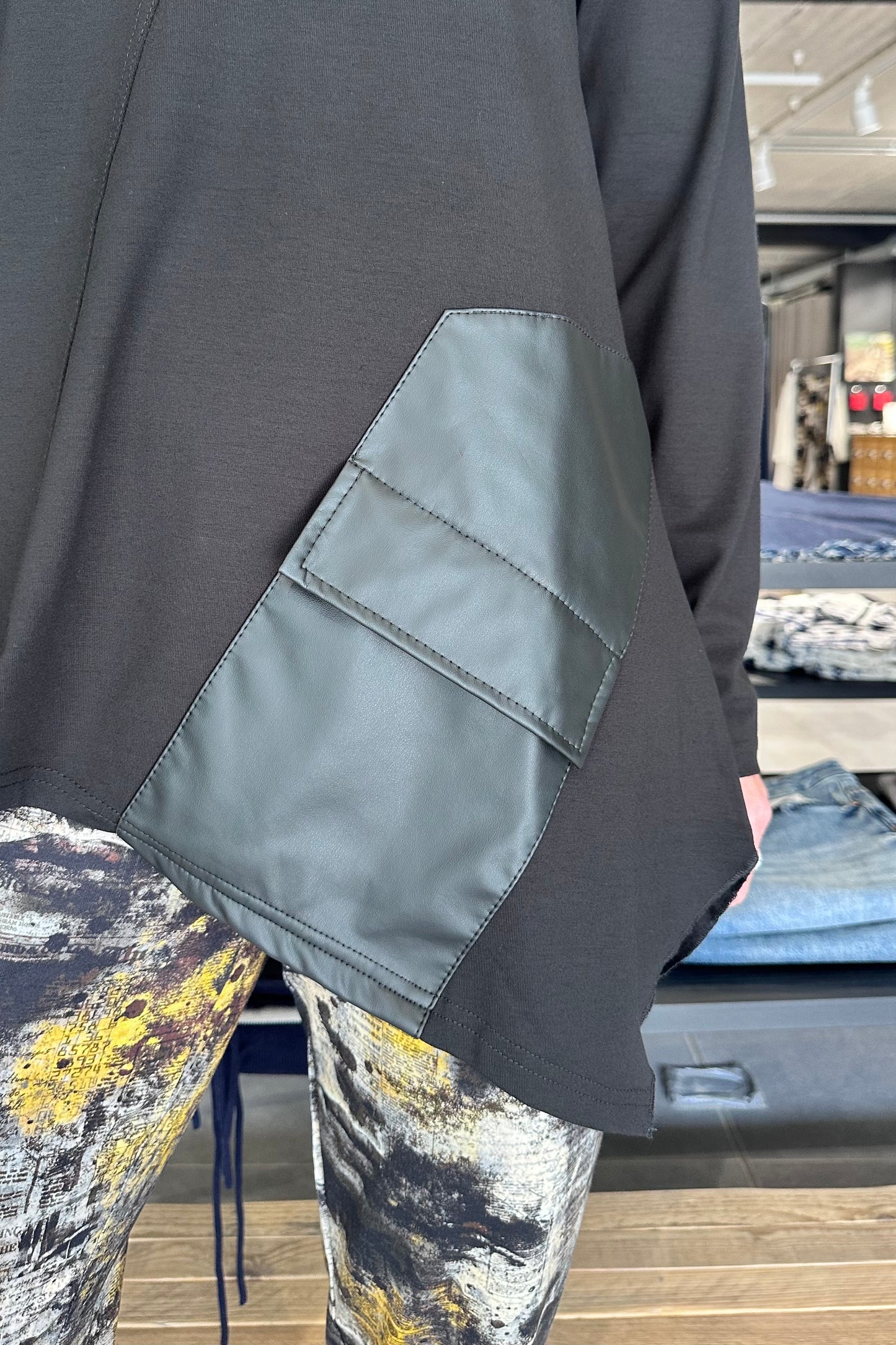 My Soul Black Faux Leather Pocket Top