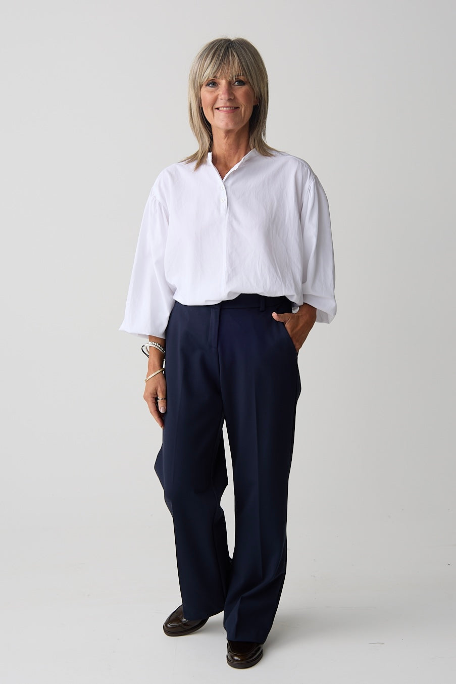 Brax Maine Navy Wide Leg Jersey Trouser