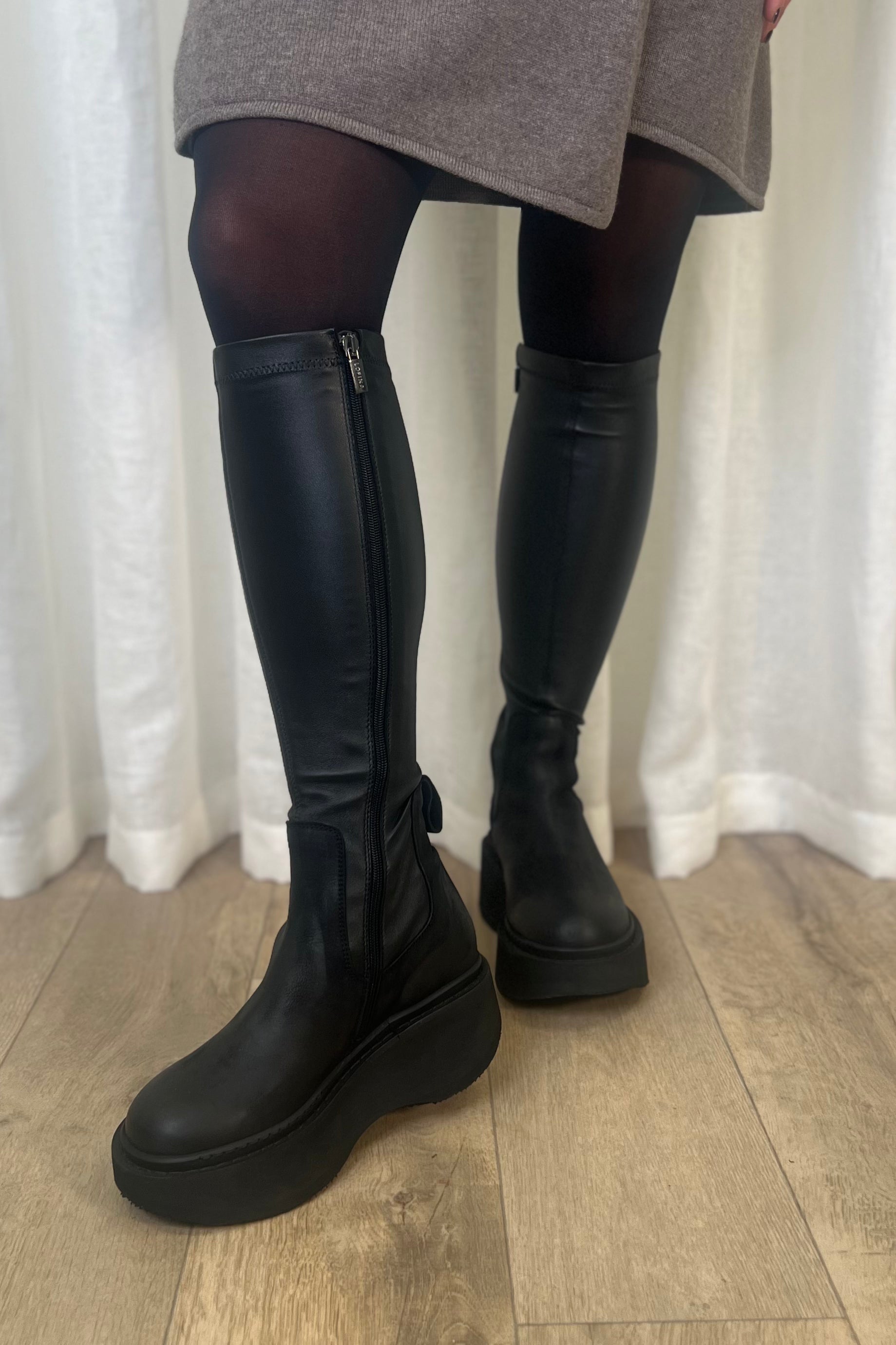 Lofina Black Long Boots with Side Zip