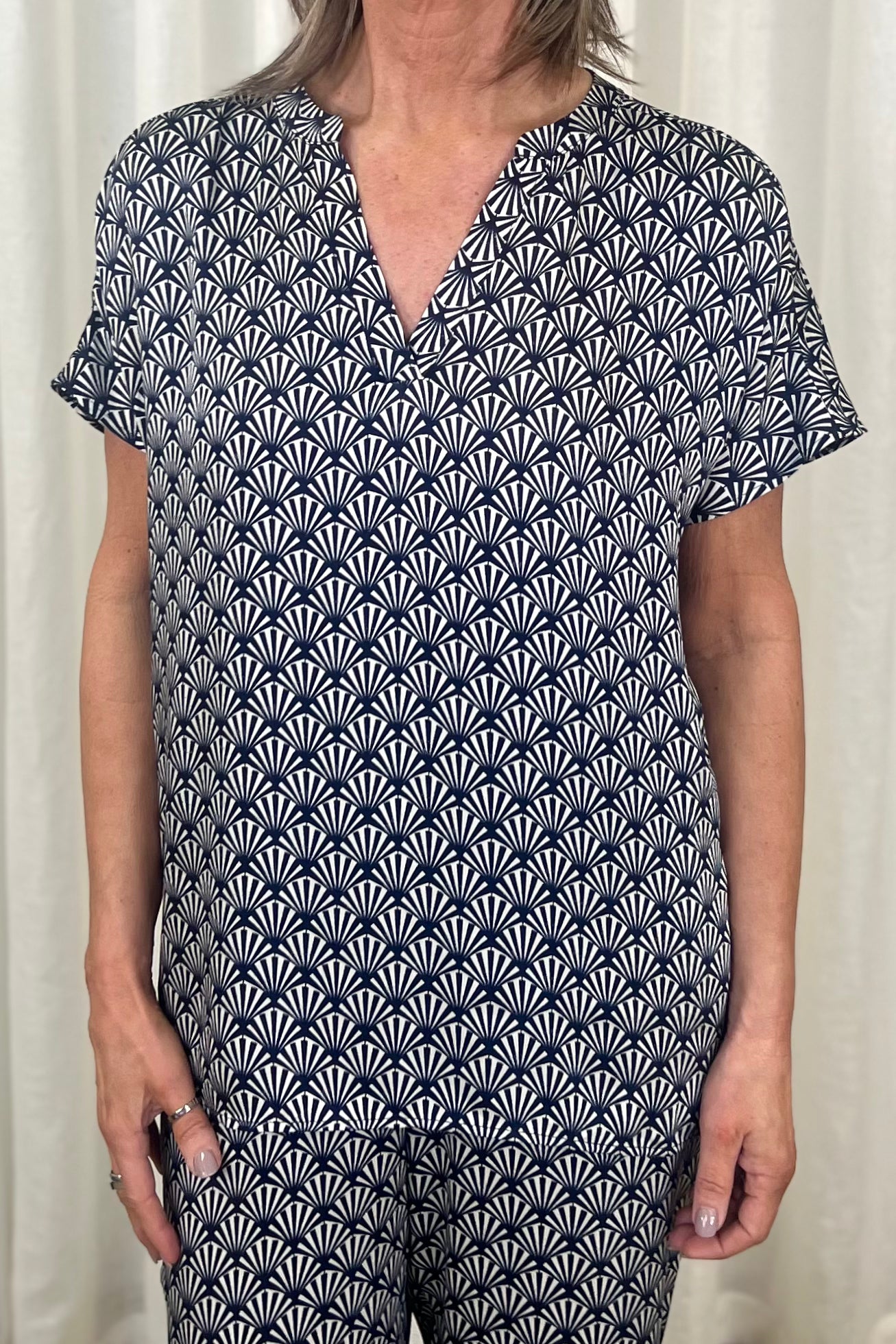Milano Navy Print V-Neck Blouse