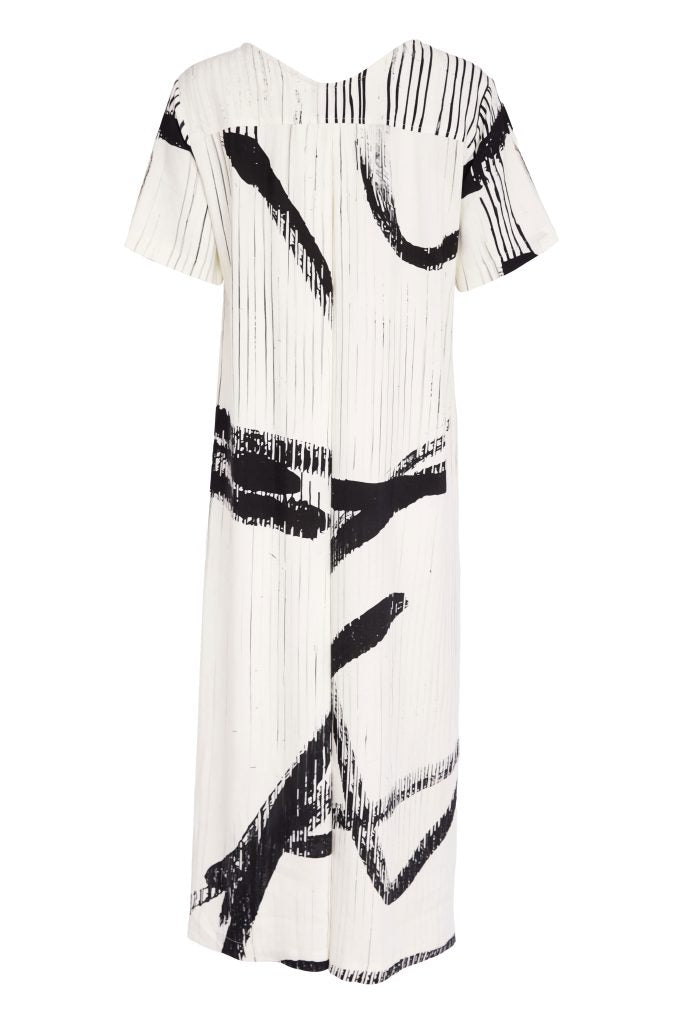 Naya Cream/Black Print Contrast Dress