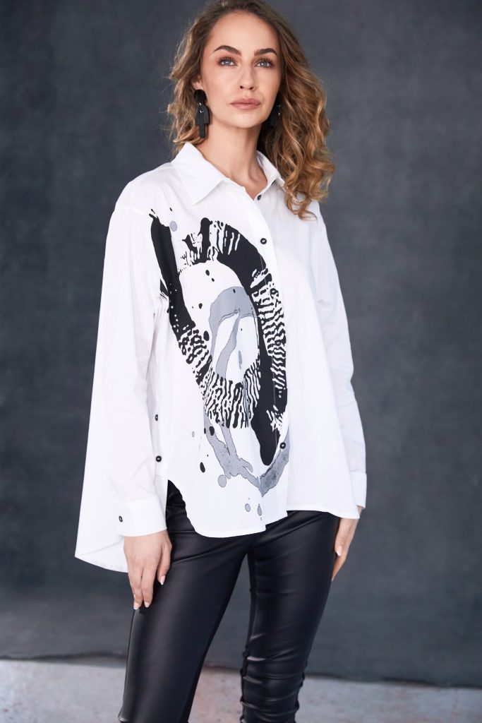 Naya White/Black Placement Print Shirt