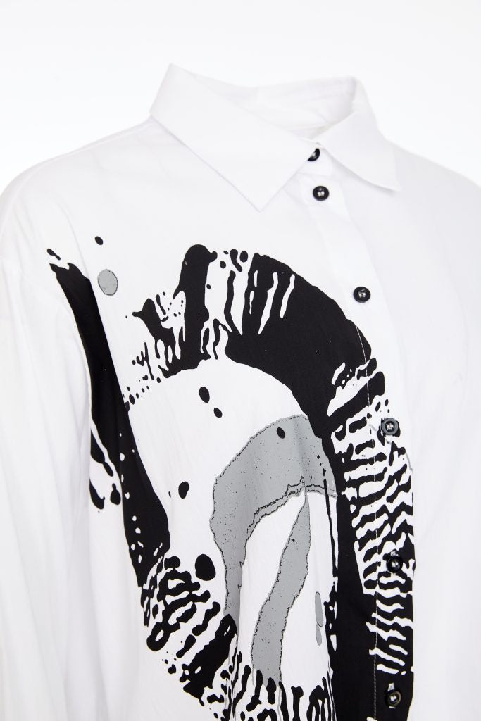 Naya White/Black Placement Print Shirt