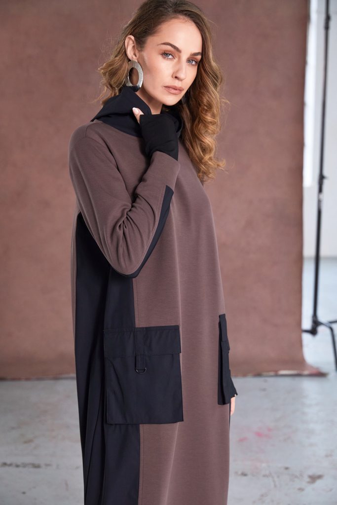 Naya Cocoa/Black Hooded Contrast Dress
