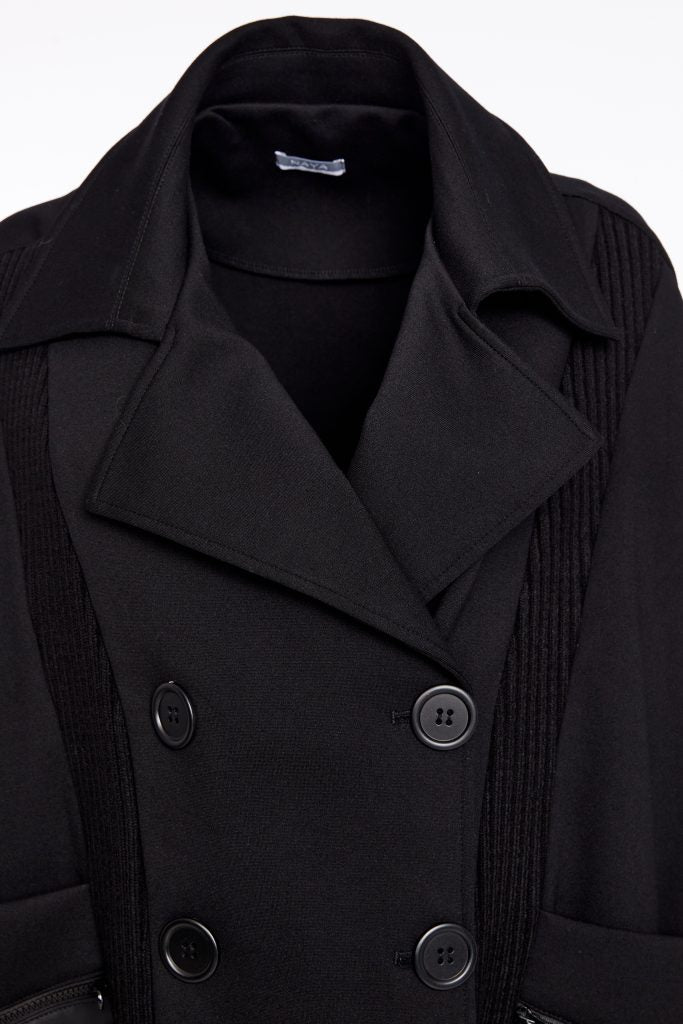 Naya Black Double Breasted Knit Panel Jacket