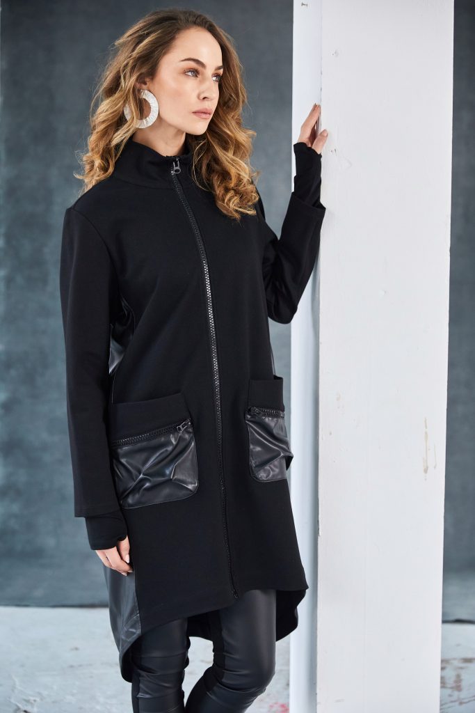Naya Black High Neck Contrast Pocket Jacket
