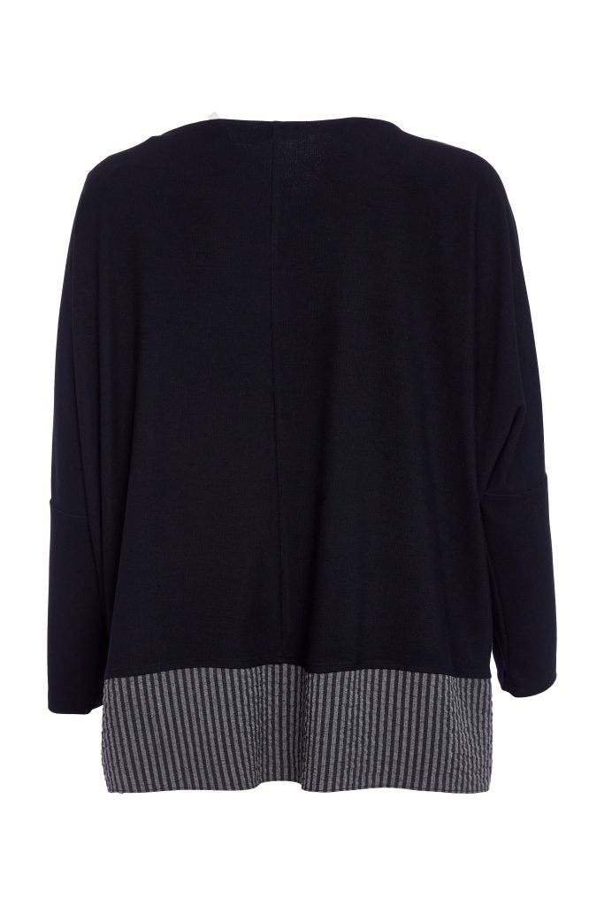 Naya Black/Grey Stripe Hem Top /Necklace