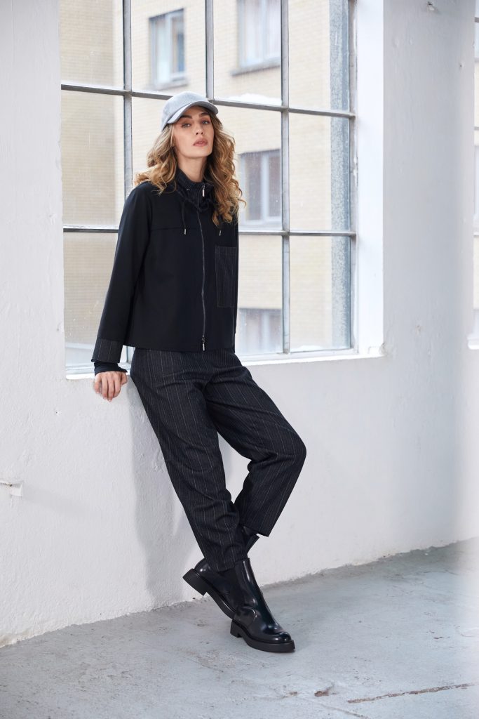 Naya Black/White Pinstripe Pull Up Trouser